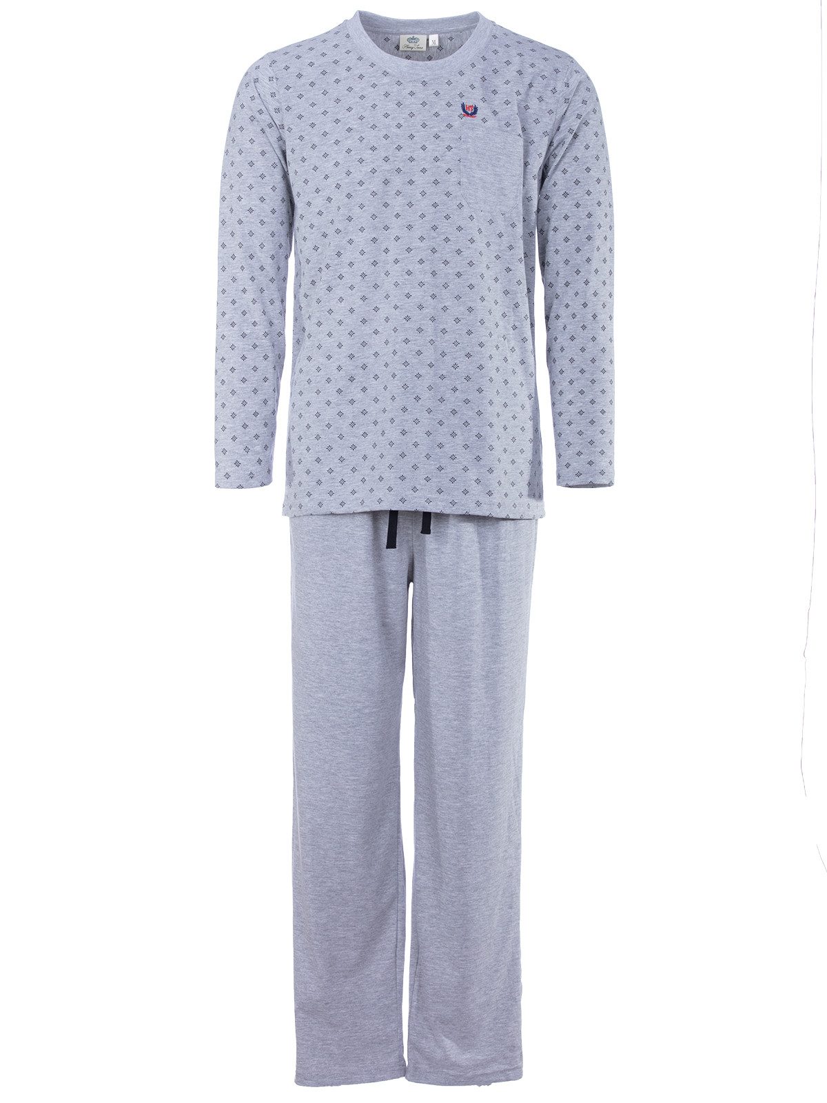 Henry Terre Pyjama Pyjama Set Langarm - Carlo mit Raute & unifarbener Hose günstig online kaufen