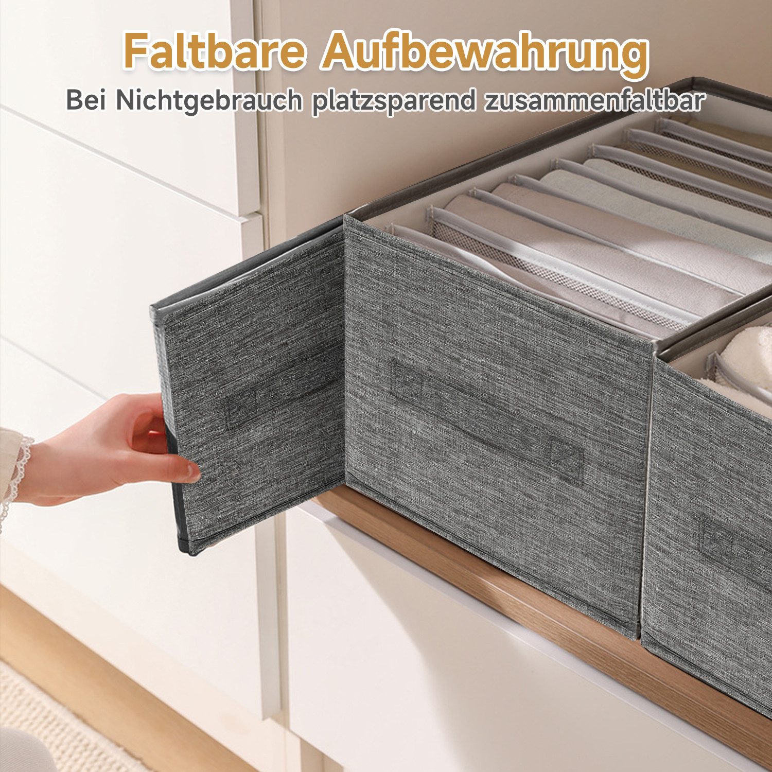 OSTWOLKE Aufbewahrungsbox Schrank Organizer Ordnungssystem Schubladen-Organizer Stapelbar (4 St), 35 x 25 x 20 cm, 7 Fächer, faltbar, Hosen Organizer für Kleide – Bild 5 von 5