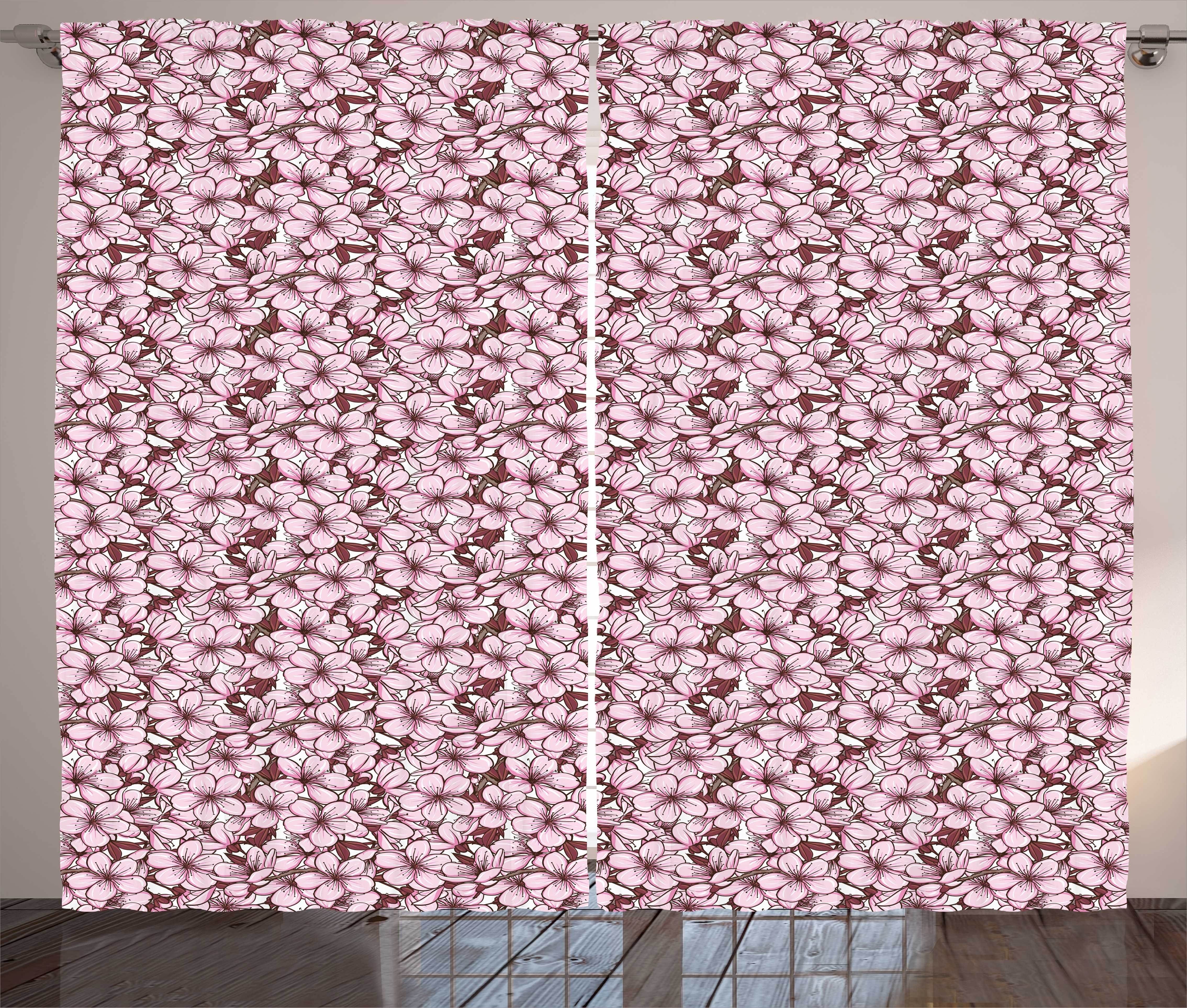 und Haken, Mandelblüte Gardine Japan Schlaufen Kräuselband Abakuhaus, Schlafzimmer Vorhang Kirschblumen mit