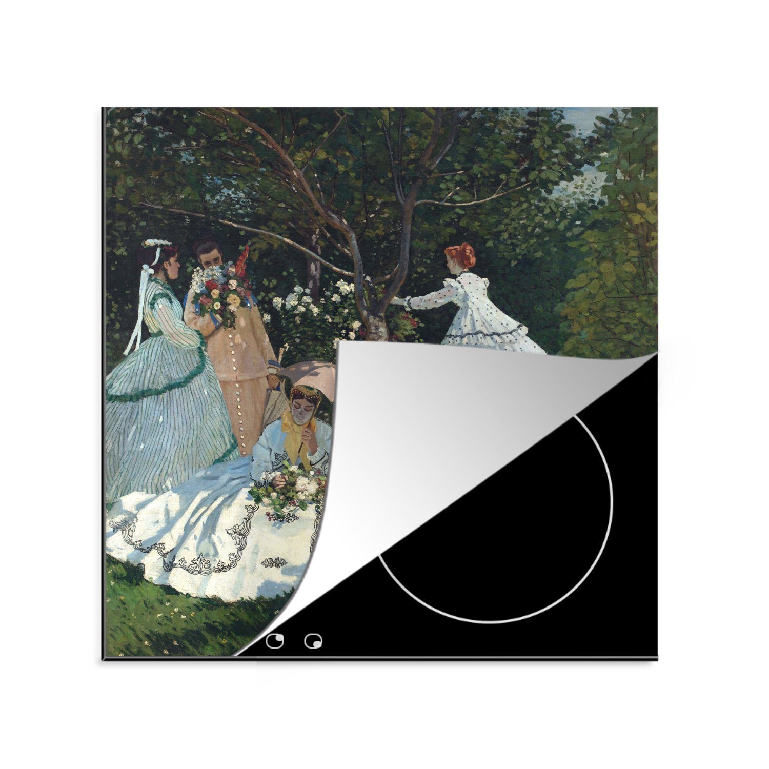 MuchoWow Herdblende-/Abdeckplatte Frauen im Garten - Claude Monet, Vinyl, (1 tlg), 78x78 cm, Ceranfeldabdeckung, Arbeitsplatte für küche