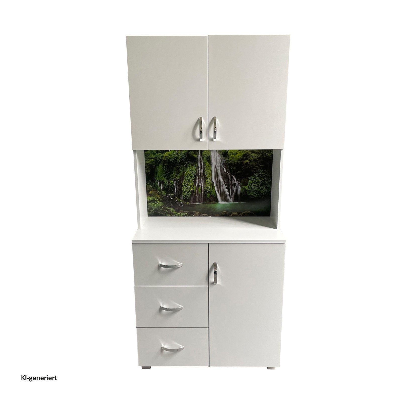 HTI-Living Mehrzweckschrank Schrank mit bedruckter Rückwand Wasserfall (Stück, 1-St., 1 Schrank) Highboard 6 Regalfächer 3 Schubladen