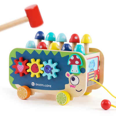 Wenta Klopfbank Montessori Holz Lernspielzeug 5-in-1 Hammerspiel, (Holz Lernspielzeug), mit Uhr, Zahnrädern, Zahlenlabyrinth und Zugseil