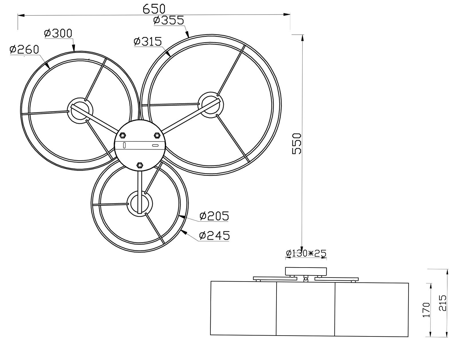 Stoff LED 3x LED mit für wechselbar, Warmweiß, 65cm Lampen-schirm Deckenleuchte, Treppenhaus Lampe Design-er meineWunschleuchte Groß-e