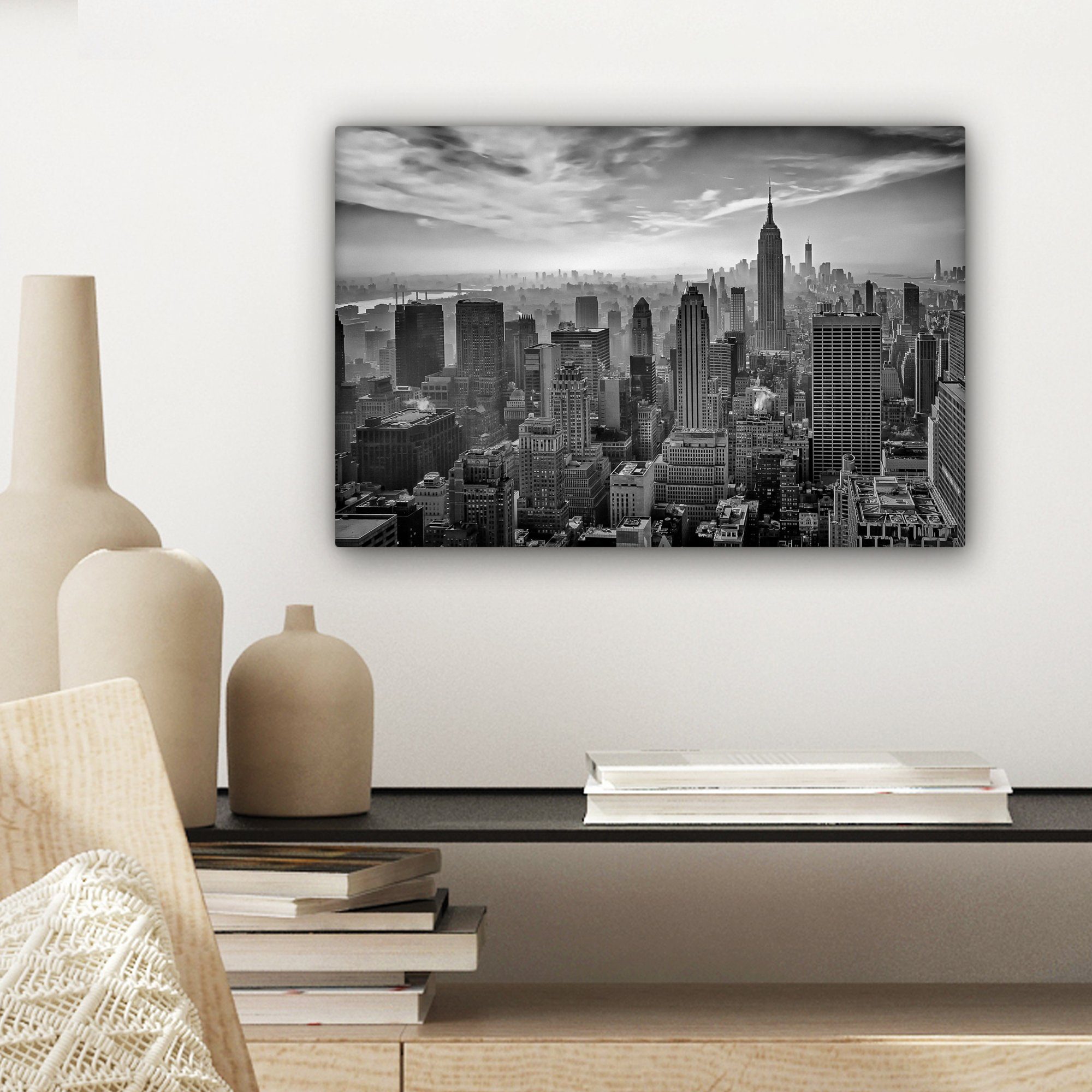 (1 Leinwandbilder, Skyline Architektur York, - New Wandbild Schwarz cm Stadt 30x20 - Leinwandbild OneMillionCanvasses® und Wanddeko, weiß - Aufhängefertig, - St),