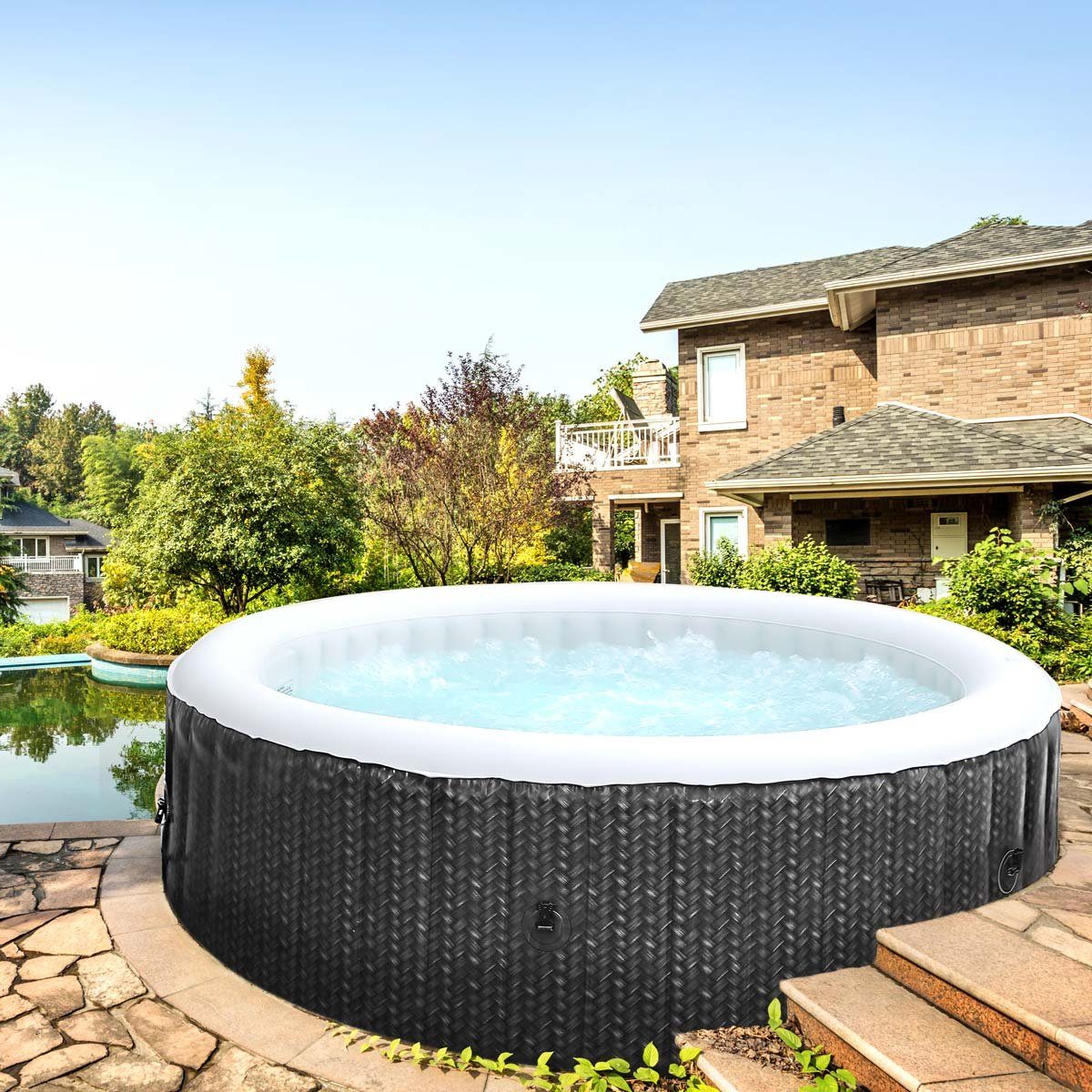 mSpa Whirlpool BRAST aufblasbar MSpa Ottoman 6 Personen Ø204x70cm, In- Outdoor Pool 138 Massagedüsen Timer Heizung Aufblasfunktion TÜV