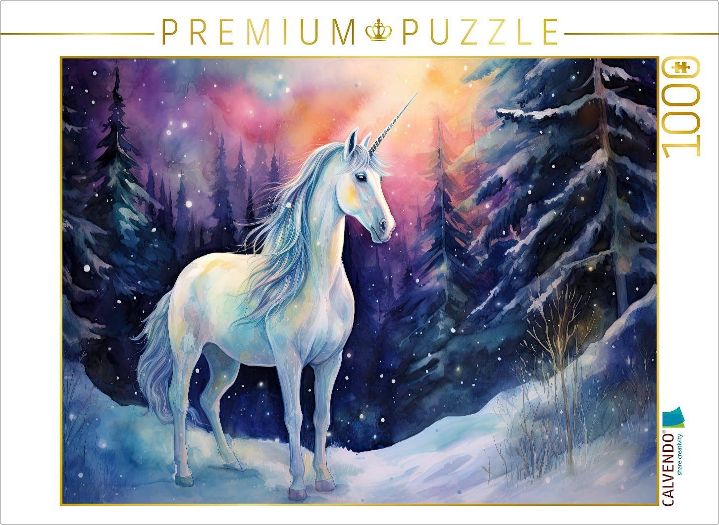 CALVENDO Puzzle CALVENDO Puzzle Einhorn im Mondschein, 1000 Teile Lege-Größe 64x48cm, 1000 Puzzleteile