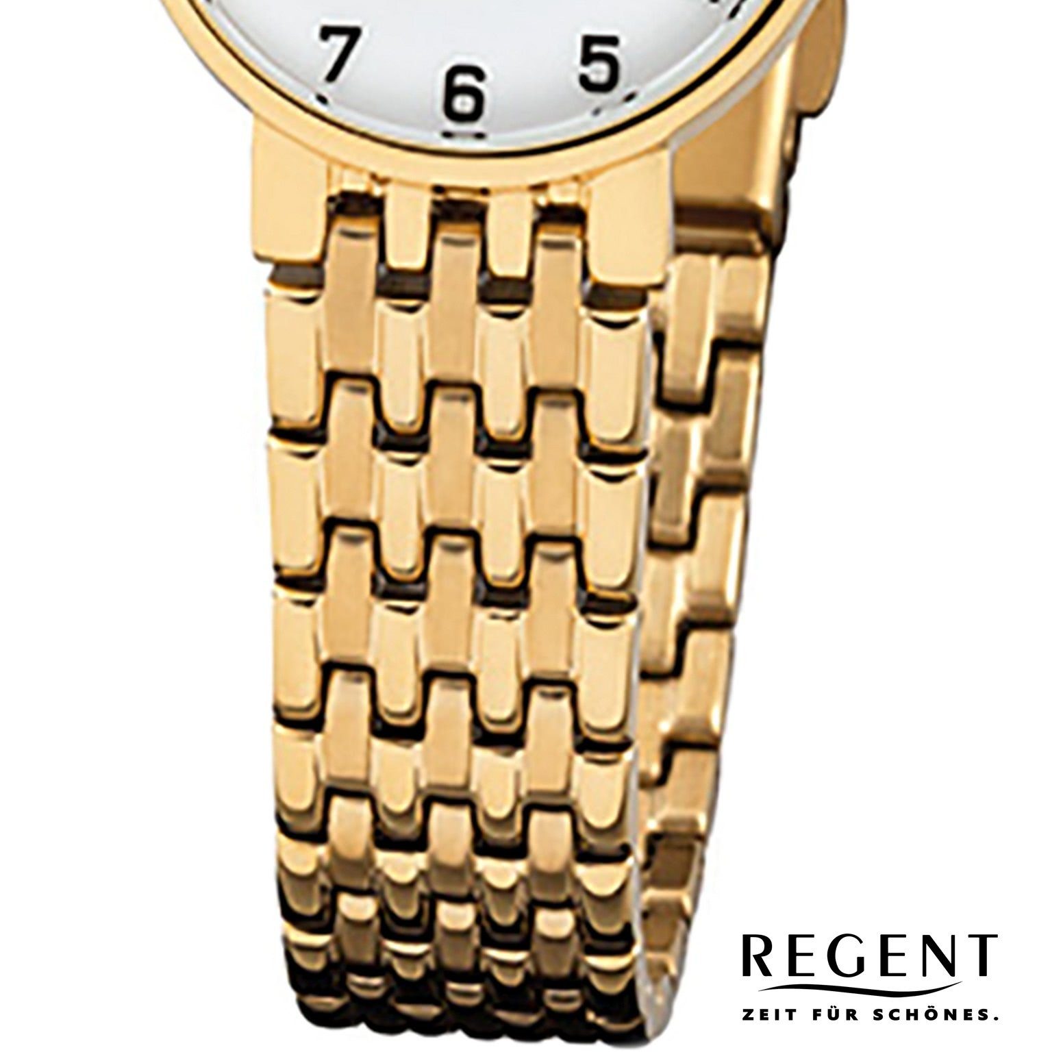 Regent Damen Regent F-716, Armbanduhr (ca. Analog 24mm), Damen-Armbanduhr klein ionenplattiert rund, Quarzuhr Edelstahl, gold