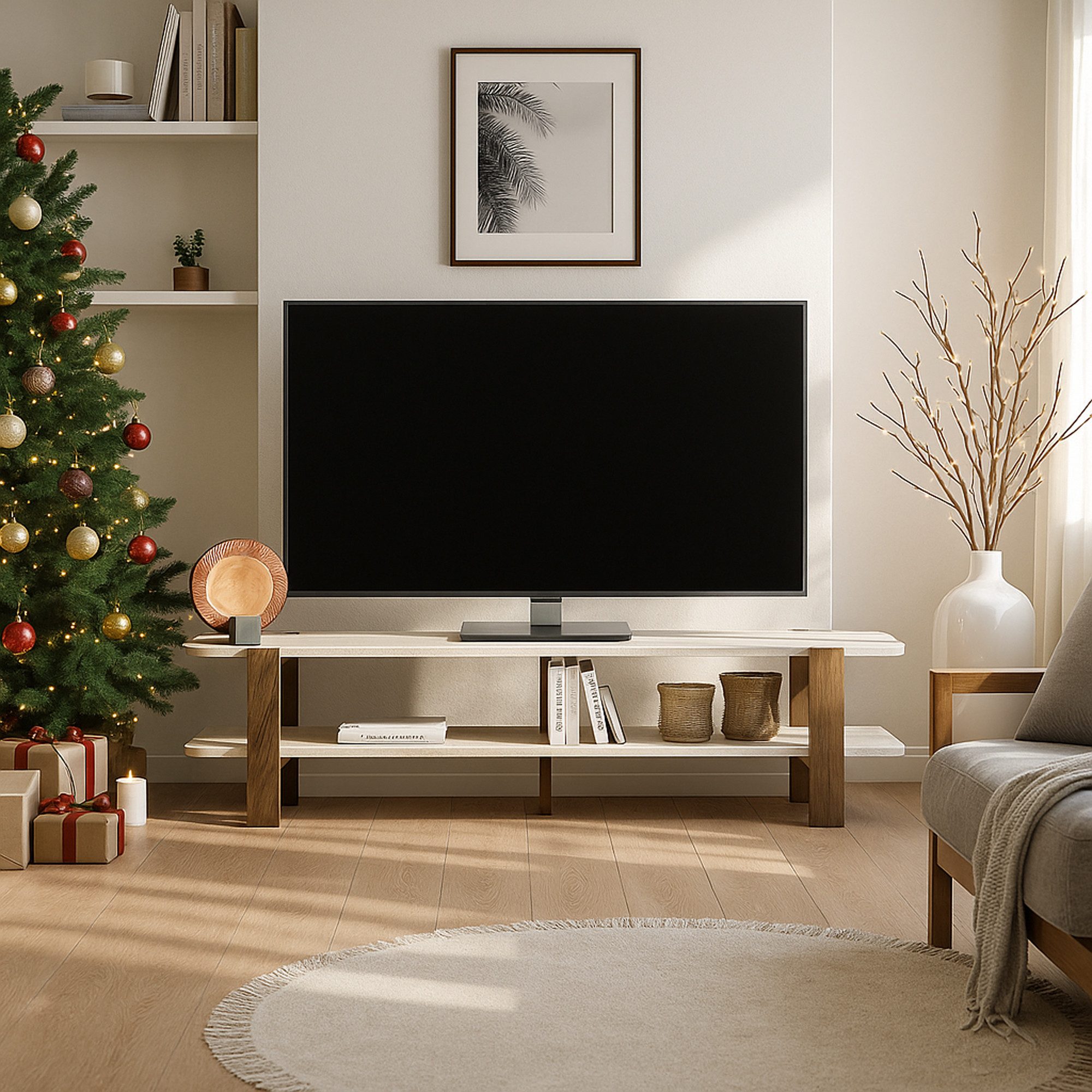 moebel17 Wohnwand TV Schrank & TV Stand in Travertin-Optik, stabiles Lowboa günstig online kaufen