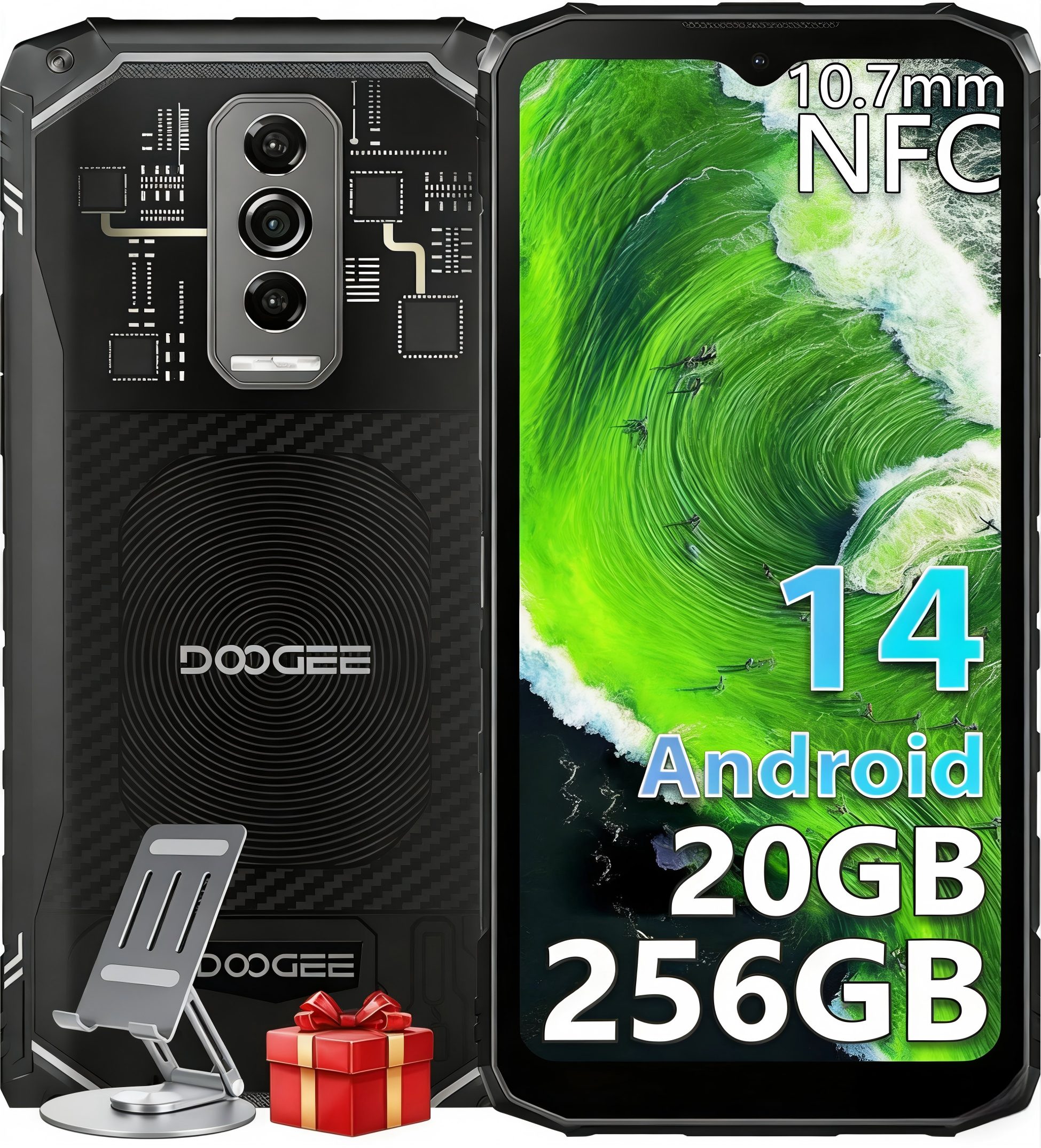 DOOGEE BLADE10ULTRA inkl. Handyhalterung, 256GB,50MP, 5150mAh Outdoor Handy Smartphone (6.56 Zoll, 256 GB Speicherplatz, 50 MP Kamera, 8GB RAM + 256GB ROM, Android 14, IP68 Wasserdicht/NFC/Face ID/GPS)