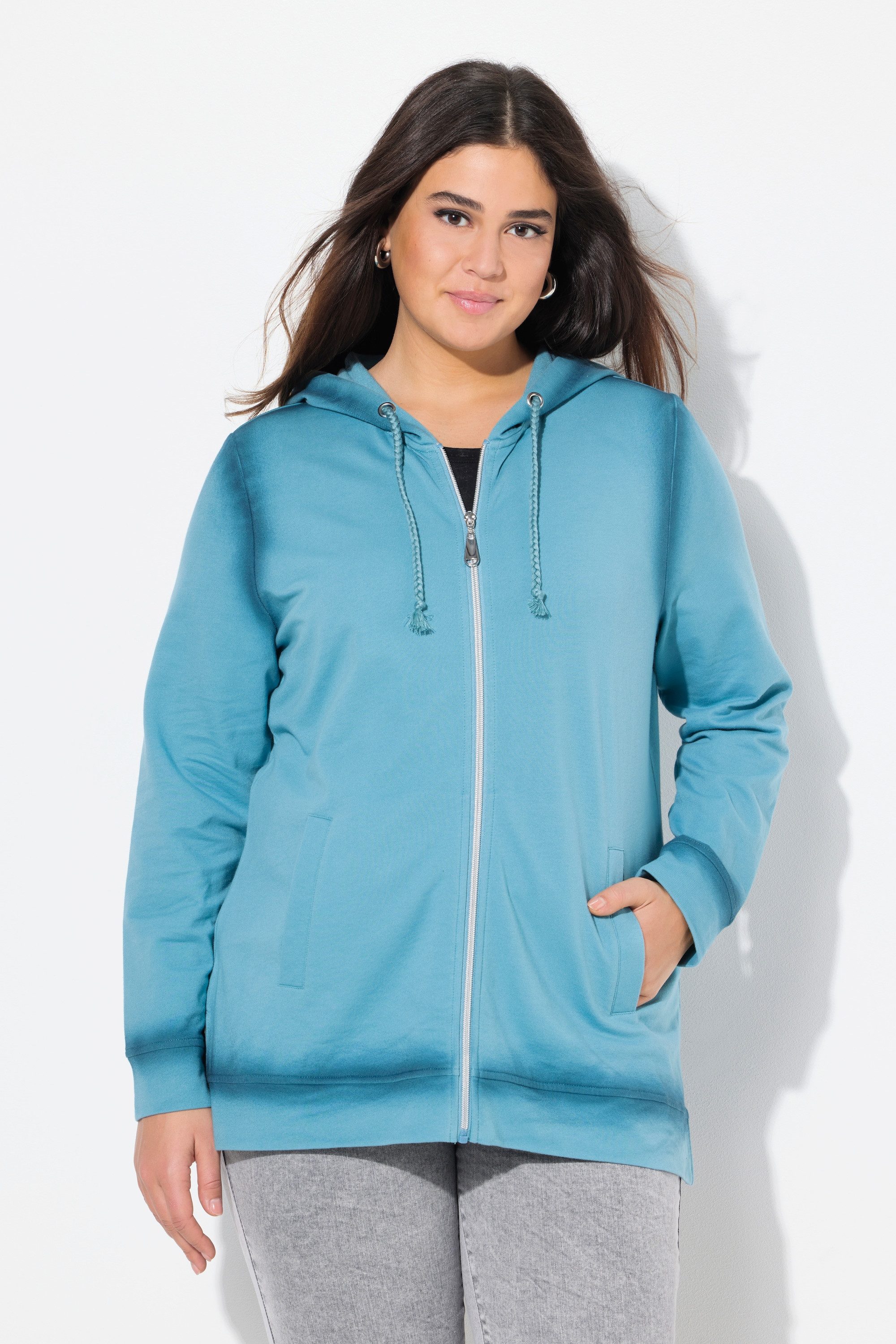 Ulla Popken Sweatjacke Hoodiejacke Spray-Effekt Kapuze Langarm