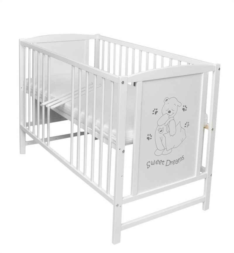 Dedstore-Baby Kinderbett Babybett mit Schaumstoff Matratze 120x60 cm Höhenverstellbar Bett (Bett und Matratze), Komplett Set