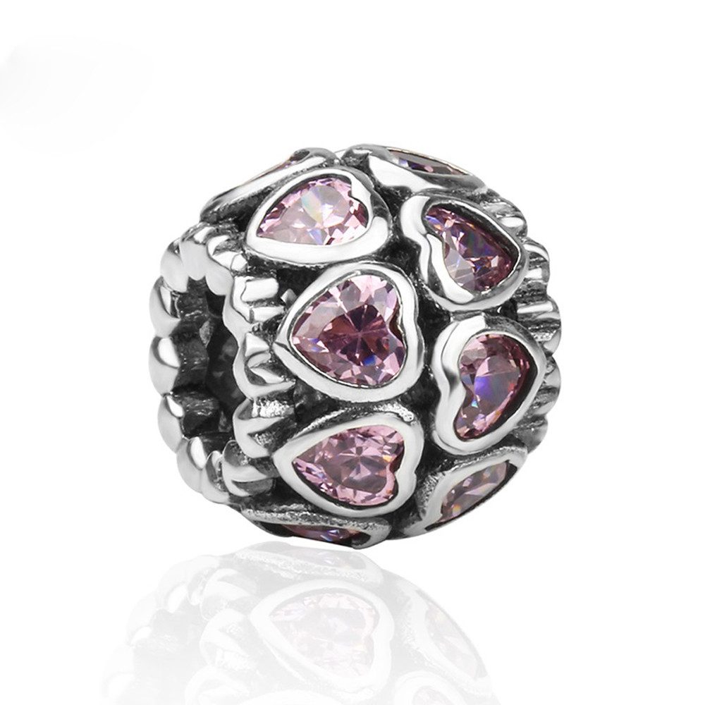 Bead Herz an Herz Charm für Charm Armband, 925er Sterling Silber, Zirkonia