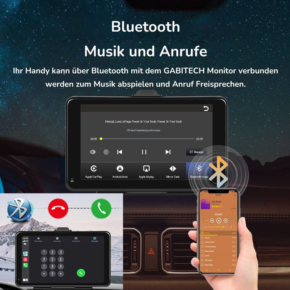 GABITECH universal 7 Zoll tragbares Autoradio Navi Carplay Android für Auto LKW Navigationsgerät (überträgt die Inhalte Ihres Smartphones & Navi auf den Monitor – Bild 3 von 5