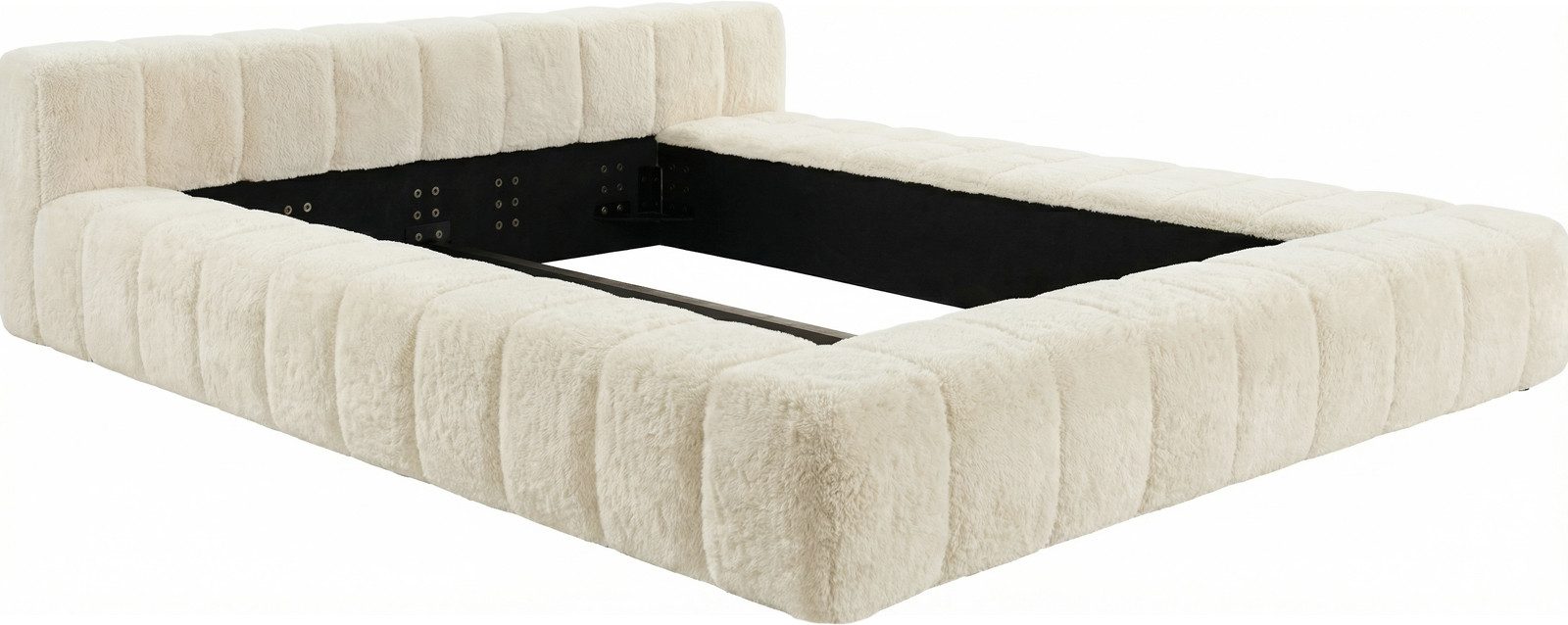DELIFE Polsterbett Espazio, Plüsch Creme-Weiß 180x200 cm mit Stauraum