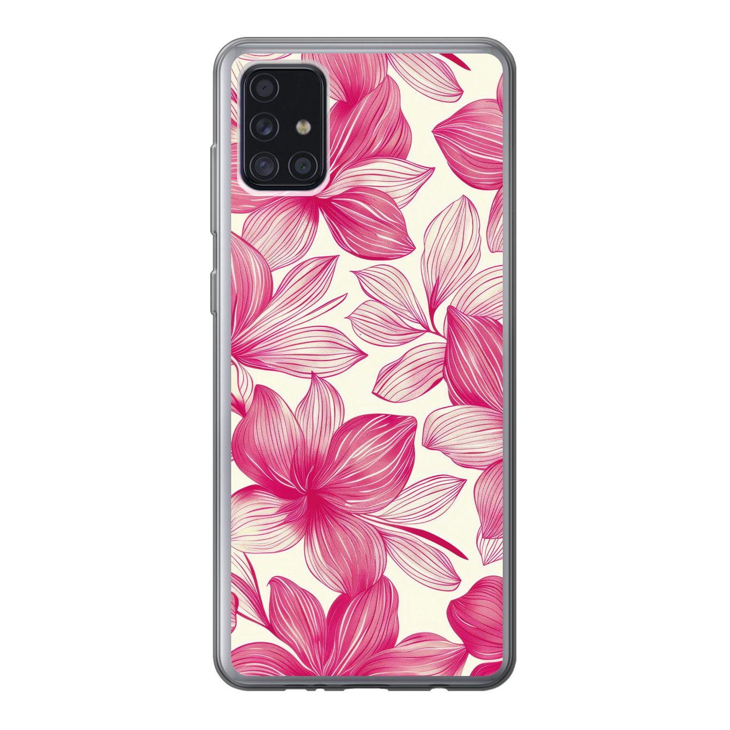 MuchoWow Handyhülle für Samsung Galaxy A52 5G Blumen - Muster - Rosa - Weiß, Smartphone-Bumper, Print, Handy Schutzhülle Dünn