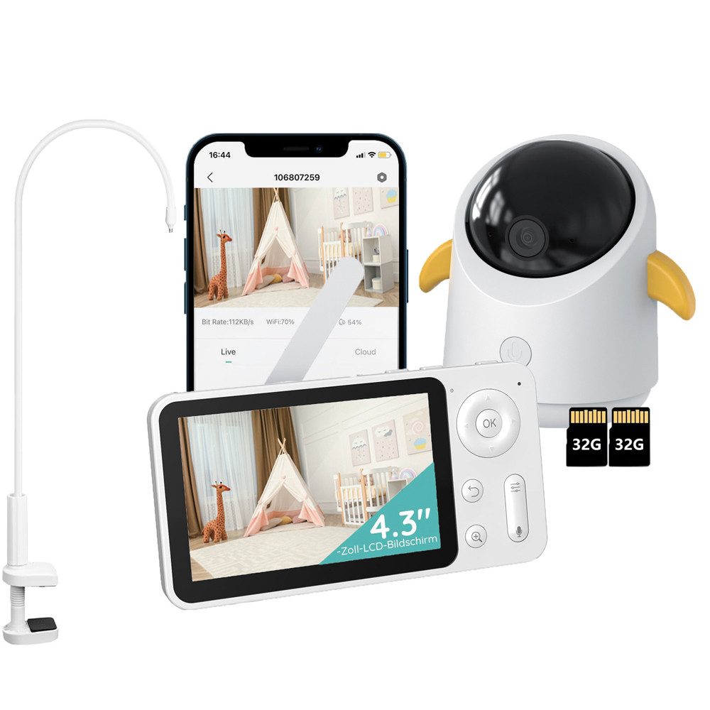 Babyphone 4,3 Zoll Babyphone mit Kamera und APP WLAN Video Babyfon mit Halter