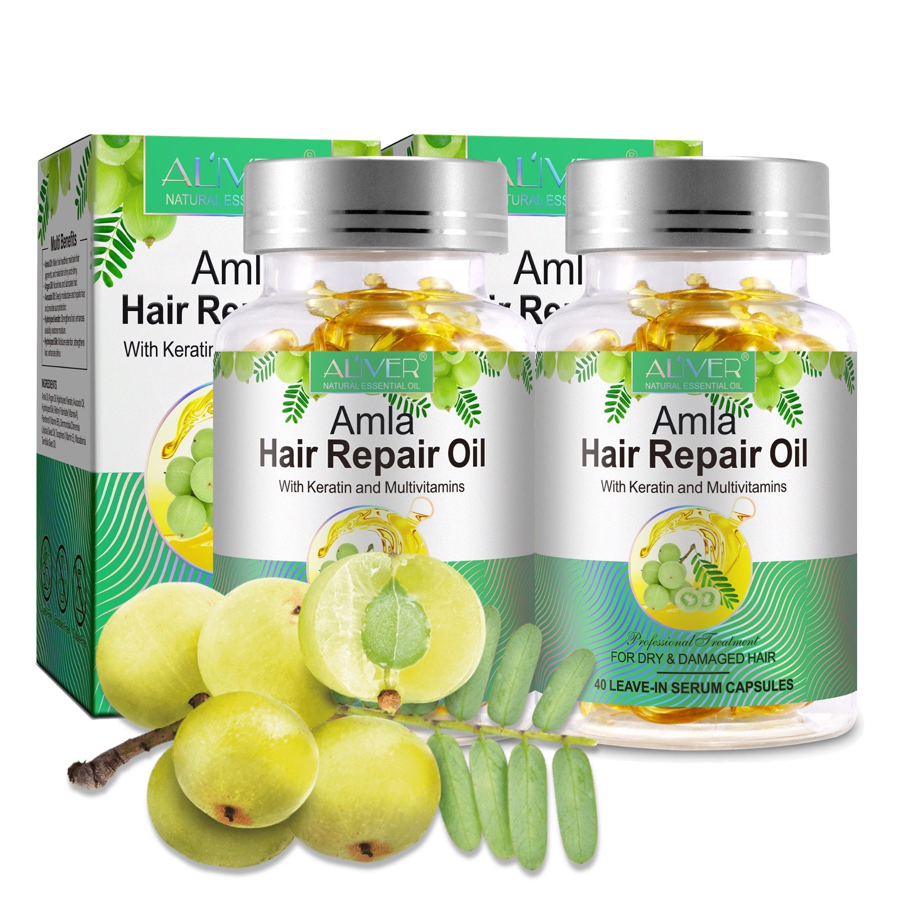 ALIVER Haaröl Amlaöl mit Keratin Haarwachstum gegen Haarausfall in Kapseln Bio Vegan, 2-tlg.