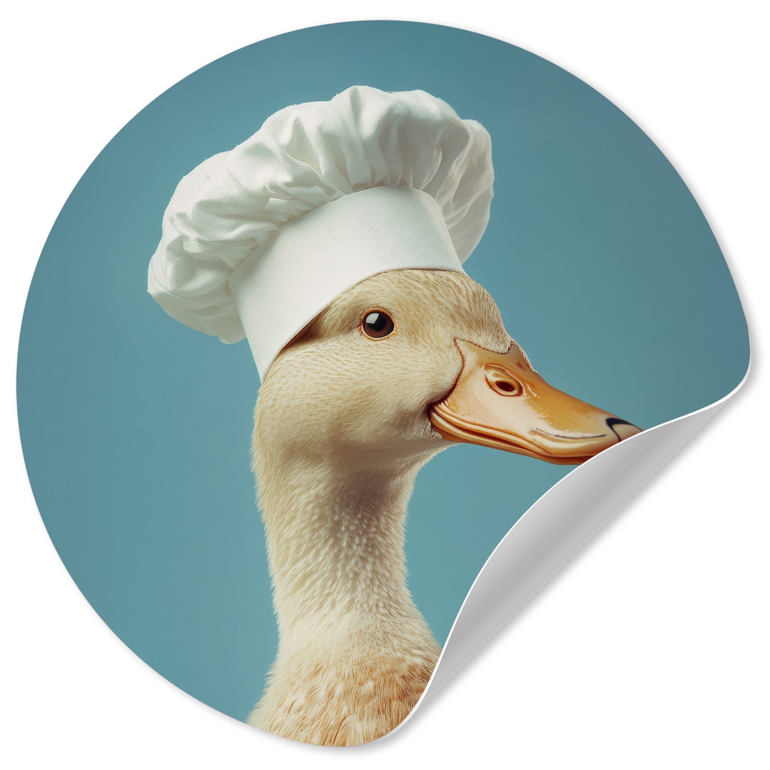 MuchoWow Wandsticker Ente - Kochmütze - Niedlich - Vogel (1 St), Tapetensticker Selbstklebend, Wandbild Wohnzimmer, 80x80 cm
