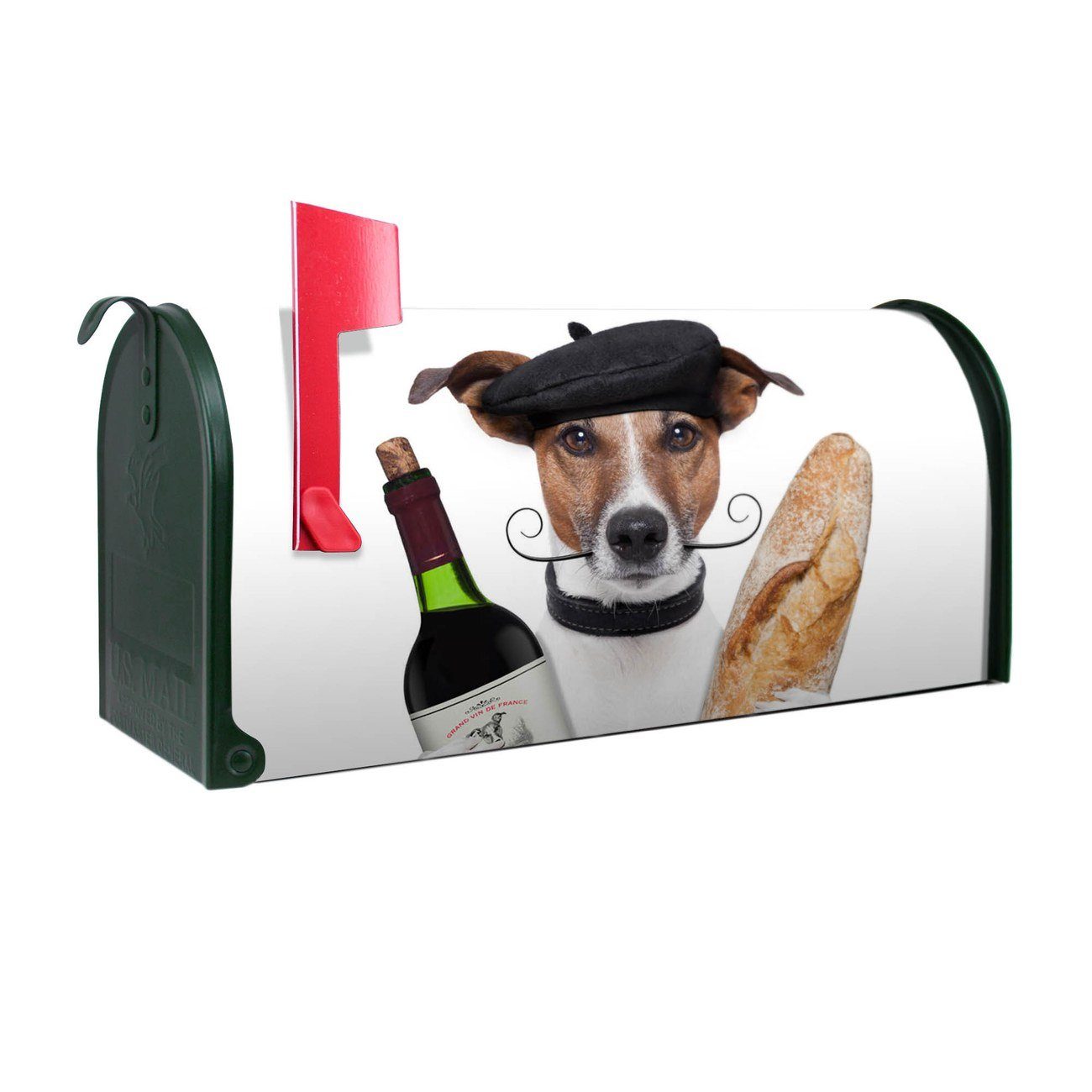 banjado Amerikanischer Briefkasten Mailbox Franzose Jack Russel (Amerikanischer Briefkasten, original aus Mississippi USA), 22 x 17 x 51 cm grün