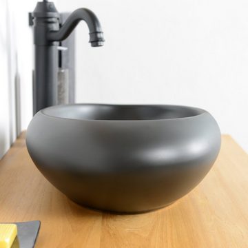 wohnfreuden Aufsatzwaschbecken Keramik Aufsatzwaschbecken 50 cm oval matt schwarz (Kein Set), NEW-5755