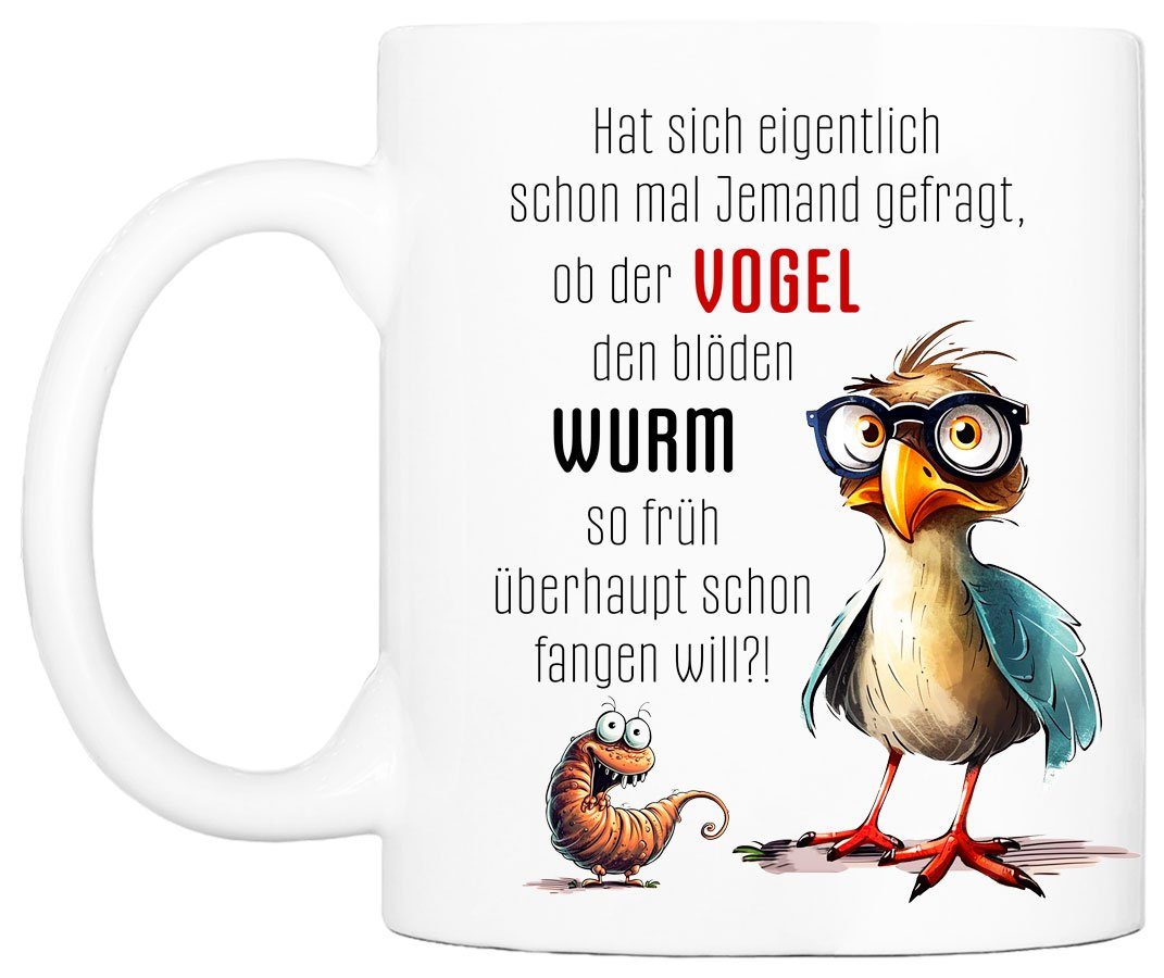 Cadouri Tasse mit Spruch VOGEL & WURM Kaffeetasse Büro Arbeit, Geschenk, Keramik, Kaffeebecher, Geschenkidee Arbeitskollege, lustig, Humor, 330 ml