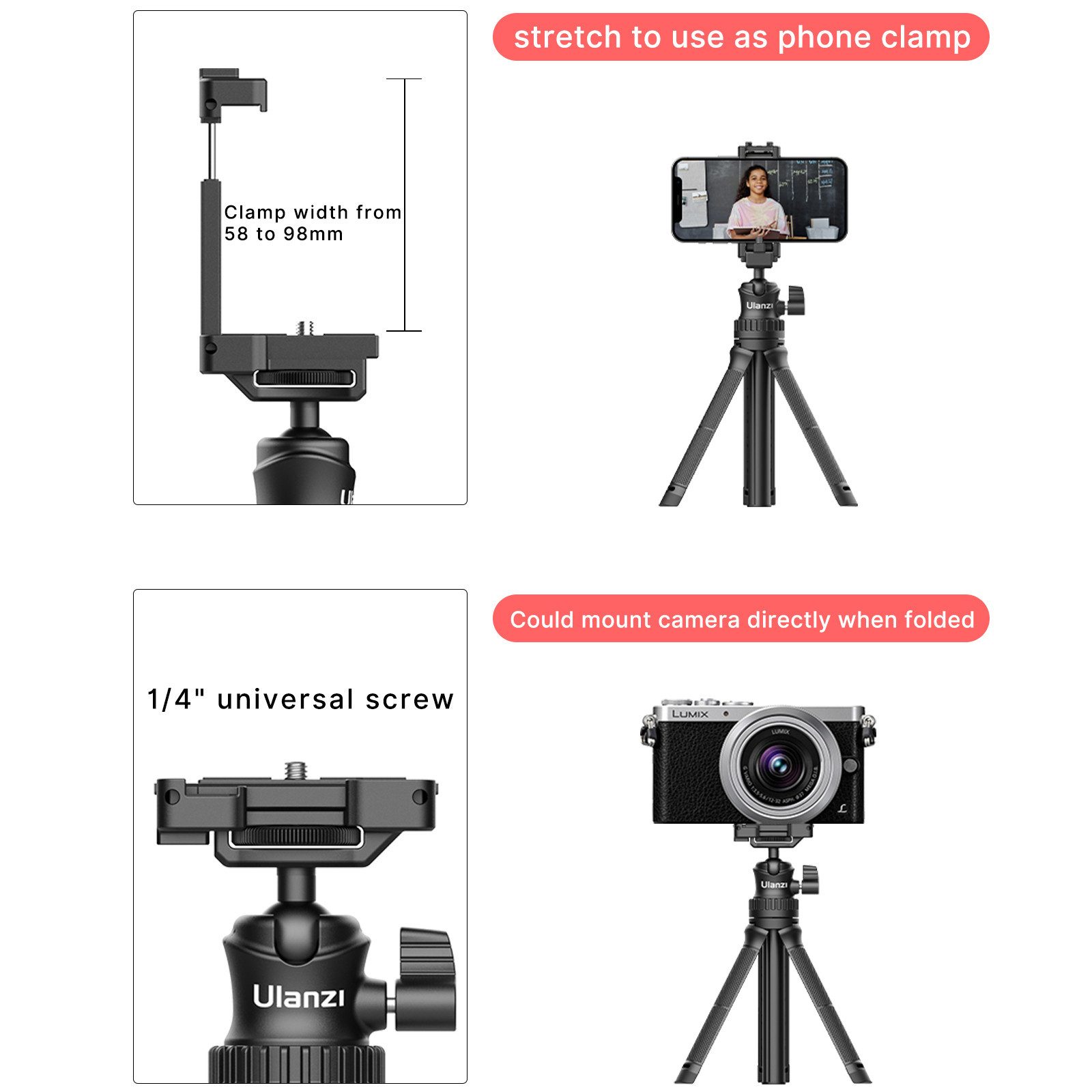 ULANZI MT-34 Multifunktionales ausziehbares Stativ für Phone-DSLR-Kamera Kamerastativ