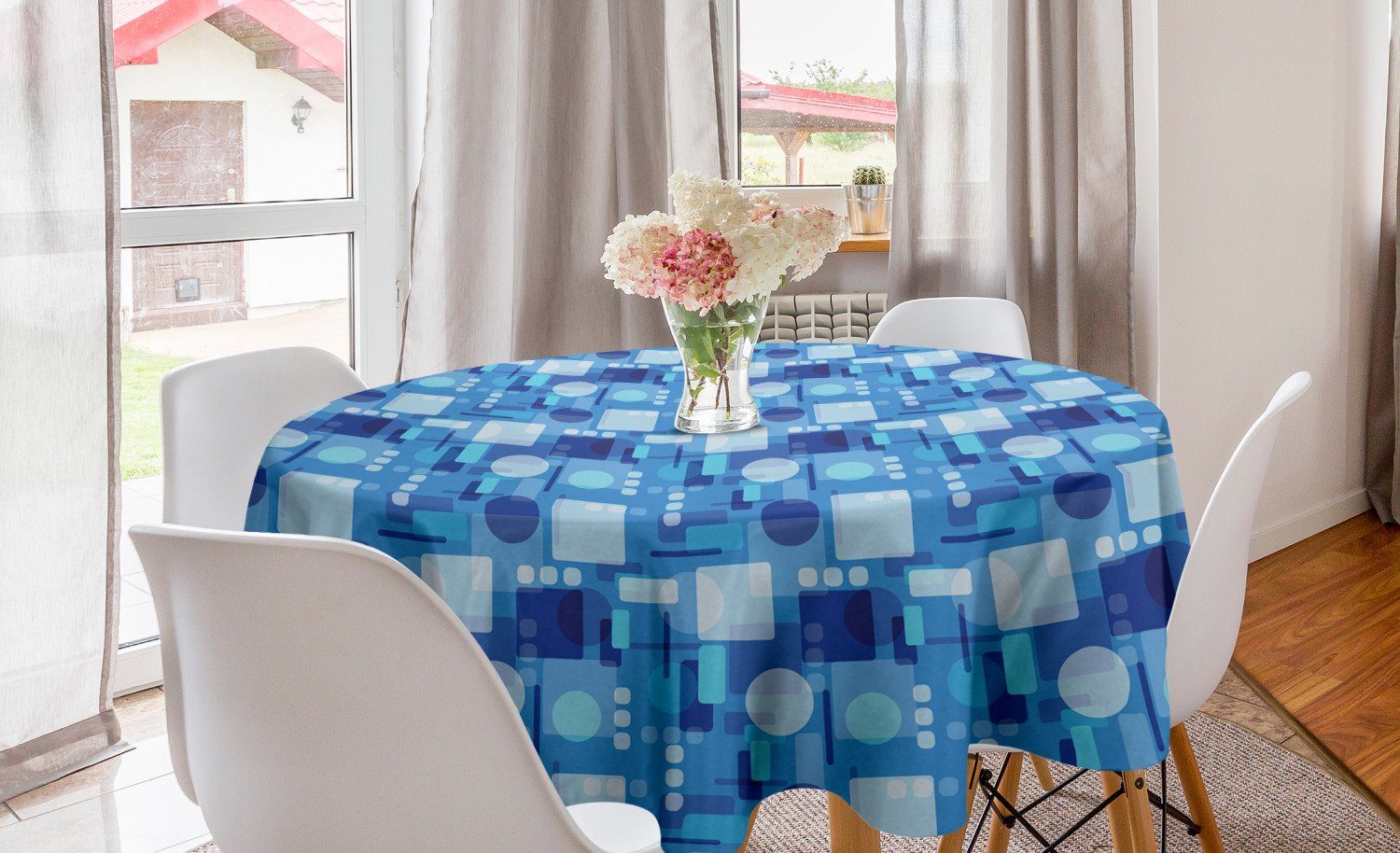 Blau Dekoration, Abstrakte Tischdecke Tischdecke Küche Motive Abdeckung Esszimmer für Kreis Abakuhaus Geometrische