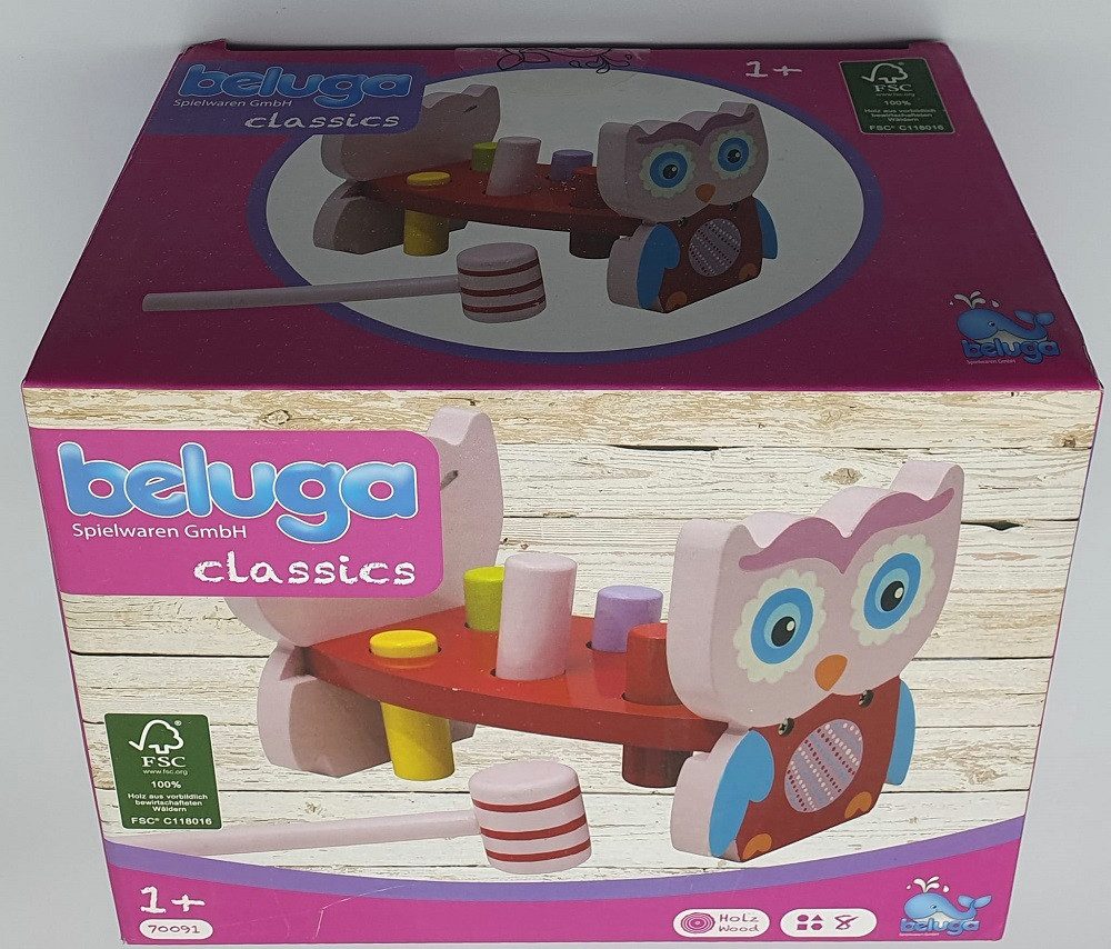 Beluga Обучающие игрушки Hammer Spiel Eulen-Klopfbank aus Holz / Motorikspiel, Ideal als Geschenk