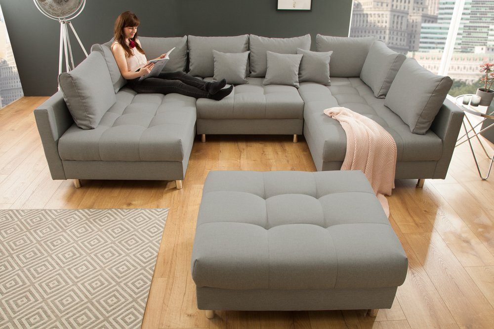 XXL Teile, Wohnzimmer · · Federkern grau, · KENT Set 4 U-Form Wohnlandschaft riess-ambiente Modern · Design Stoffbezug 305cm · mit