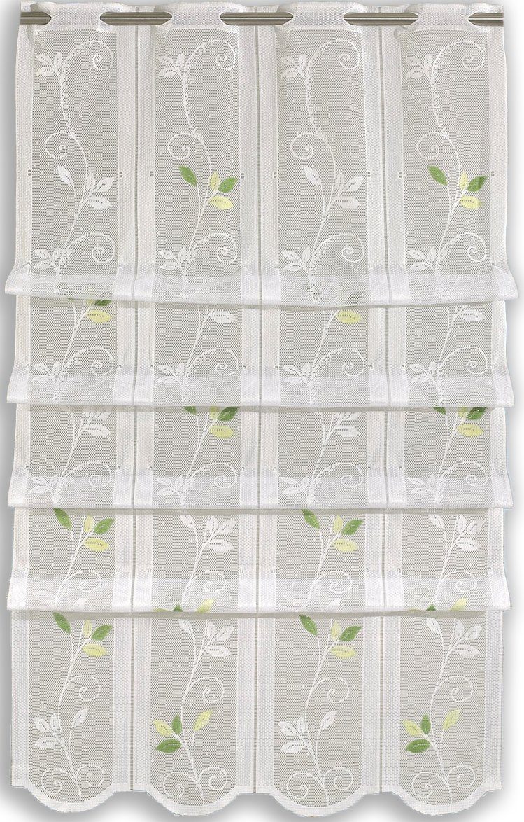 EXPERIENCE Scheibengardine Scheibengardine zum Clippen Clippanneaux Küchengardine Raffgardine 2338 60x100 cm Weiß Grün (1 St), Stangendurchzug, halbtransparent, Wirkware, inkl. Clips