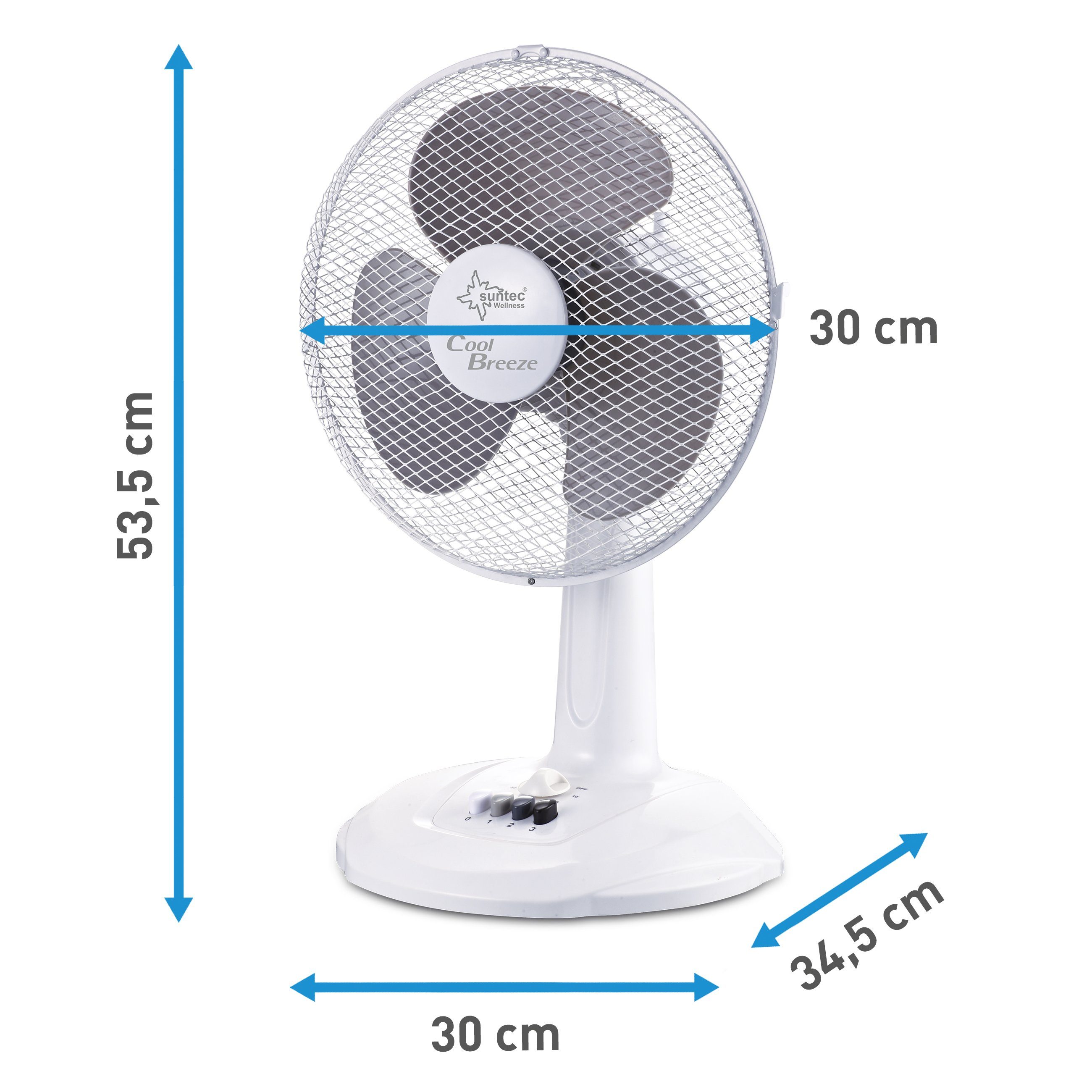 Tischventilator Suntec Timer, 3000 CoolBreeze inkl. Ventilator 45 TV, & Wellness Fan, Oszillation Watt