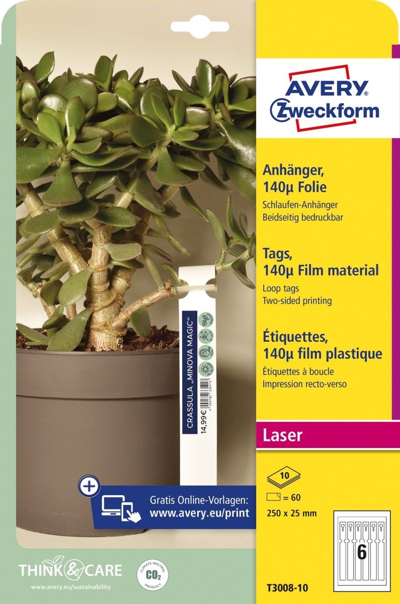 Thumbnail - Avery Zweckform Etiketten Schlaufen-Anhänger Folie 250x25 mm VE=60 Stück / 10 Bögen