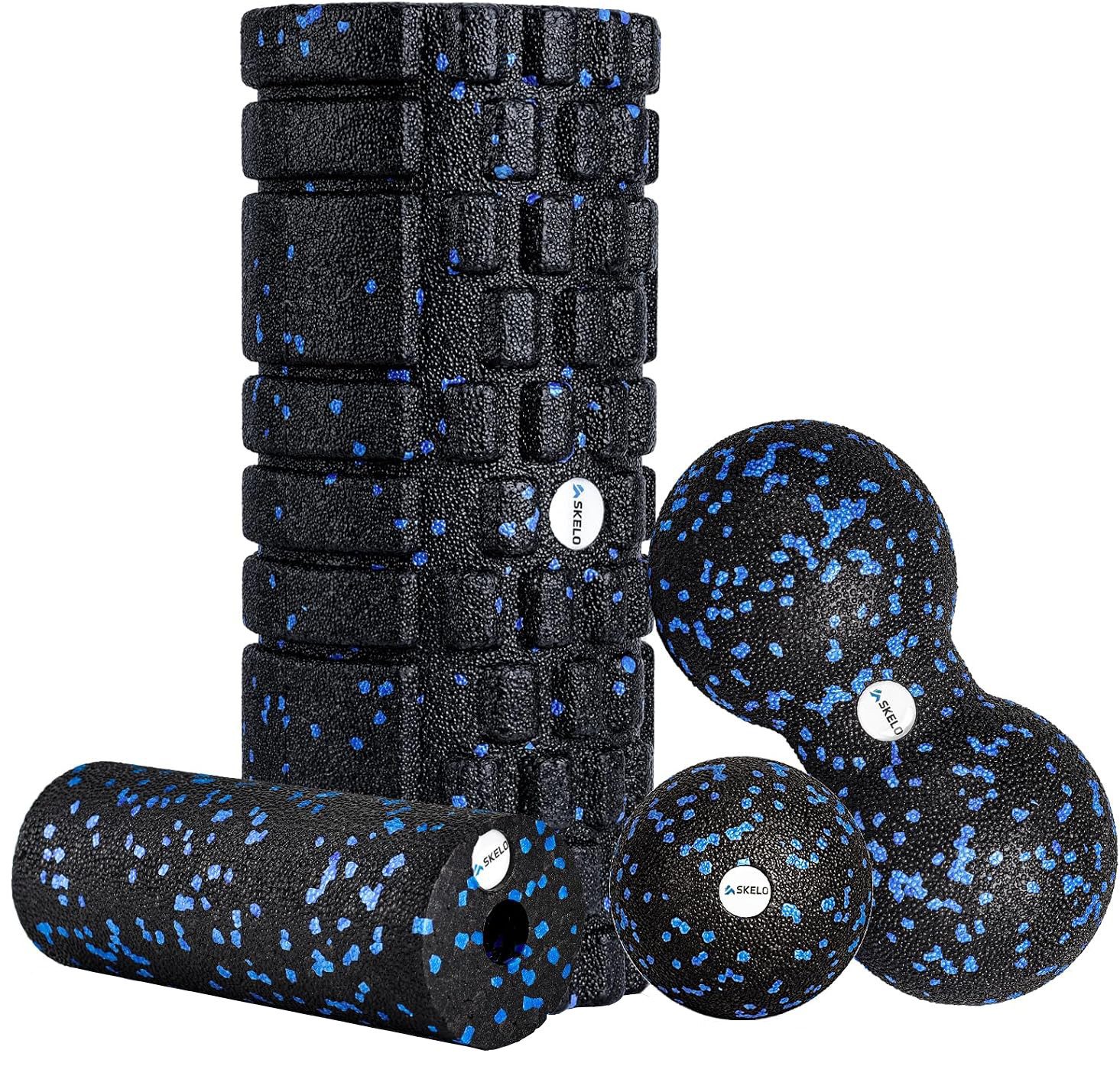 skelo Massagerolle Пенные валики-Set, Bindegewebsstoffwechsel mit Poster (4-tlg), Breiter Einsatzbereich, aus hochwertigem Polypropylen schaum (EPP)