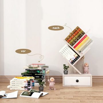 KOMFOTTEU Bücherregal in Baumform, mit Schublade, 30 x 17,5 x 60cm