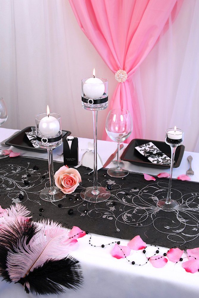 partydeco Tischläufer, Tischläufer Organza Ranken Motiv 36cm x 9m Rolle Sch günstig online kaufen