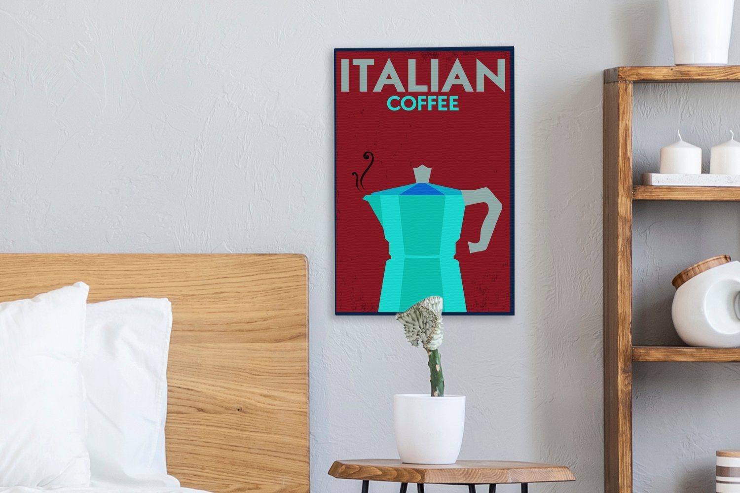 Italienischer Zackenaufhänger, Gemälde, St), - Italien bespannt (1 inkl. Kaffee - Kaffee, - OneMillionCanvasses® cm Leinwandbild Jahrgang fertig 20x30 Leinwandbild Zitate -