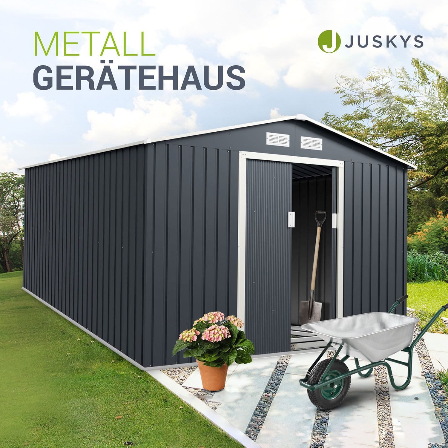Juskys Metall Geräteschuppen Gerätehaus XXL mit Satteldach in Anthrazit günstig online kaufen