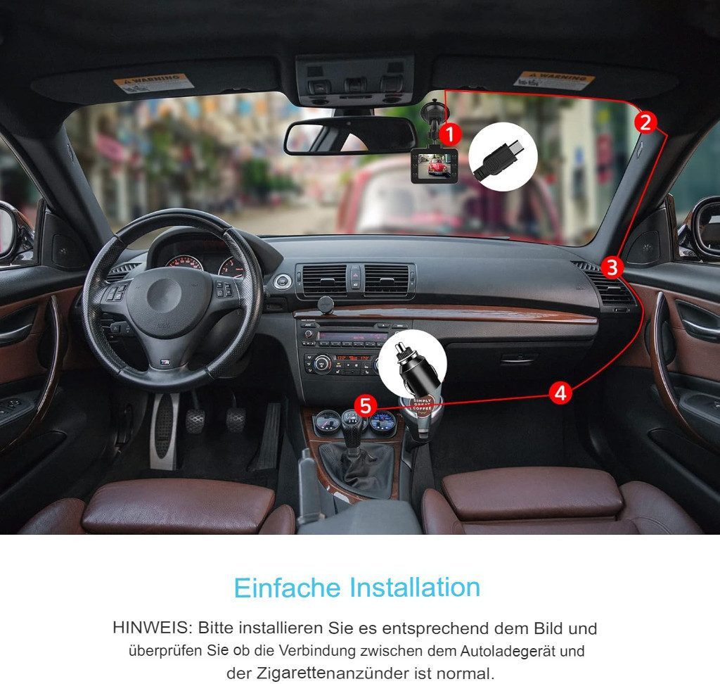 Vivitar FHD 1080P DASHCAM, 2,5-Zoll-IPS-Bildschirm mit 32 GB SD-Karte Dashcam (12MP 170Grad Weitwinkelobjektiv in Full HD 1920x1080, Powerline, WDR, Loop-Aufnahme, Parkmonitor, G-Sensor, Bewegungserkennung)