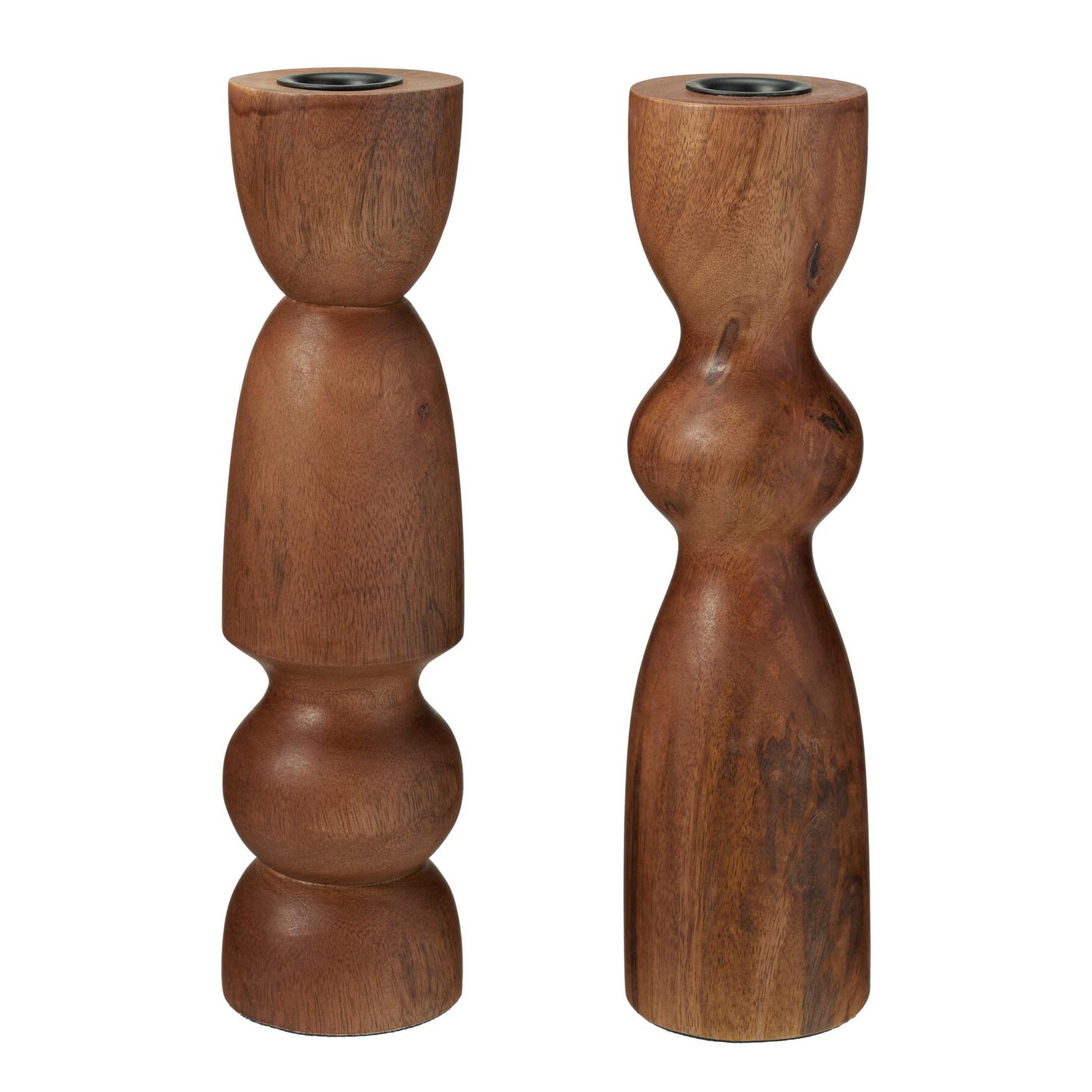 HAC24 Kerzenständer Walnuss Kerzenhalter Holzkerzenständer Stabkerzenhalter Kerzenleuchter (2 St), 25 cm