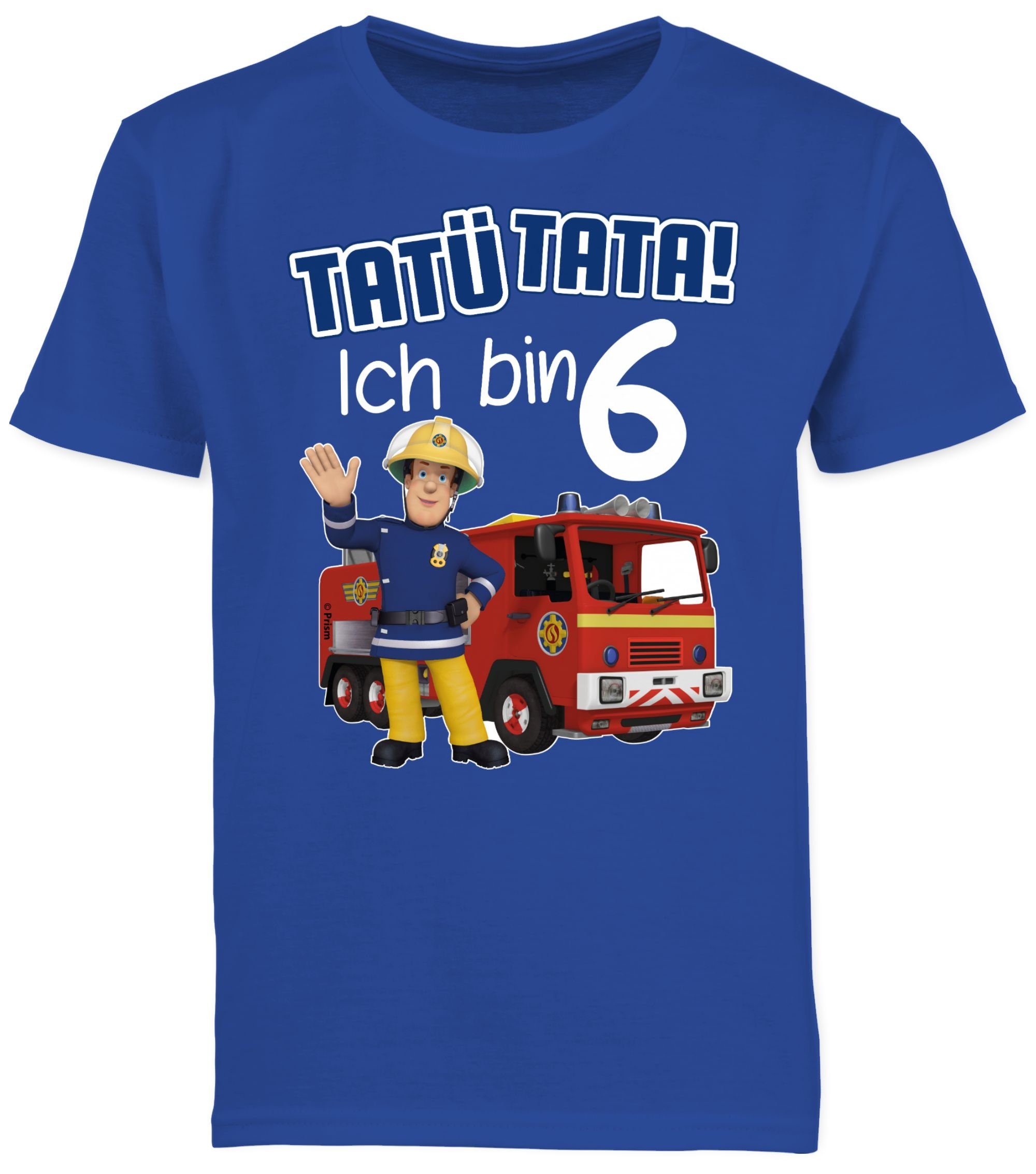 Shirtracer T-Shirt Ich Tatü bin 6 01 blau Tata! Jungen - Feuerwehrmann Sam Royalblau