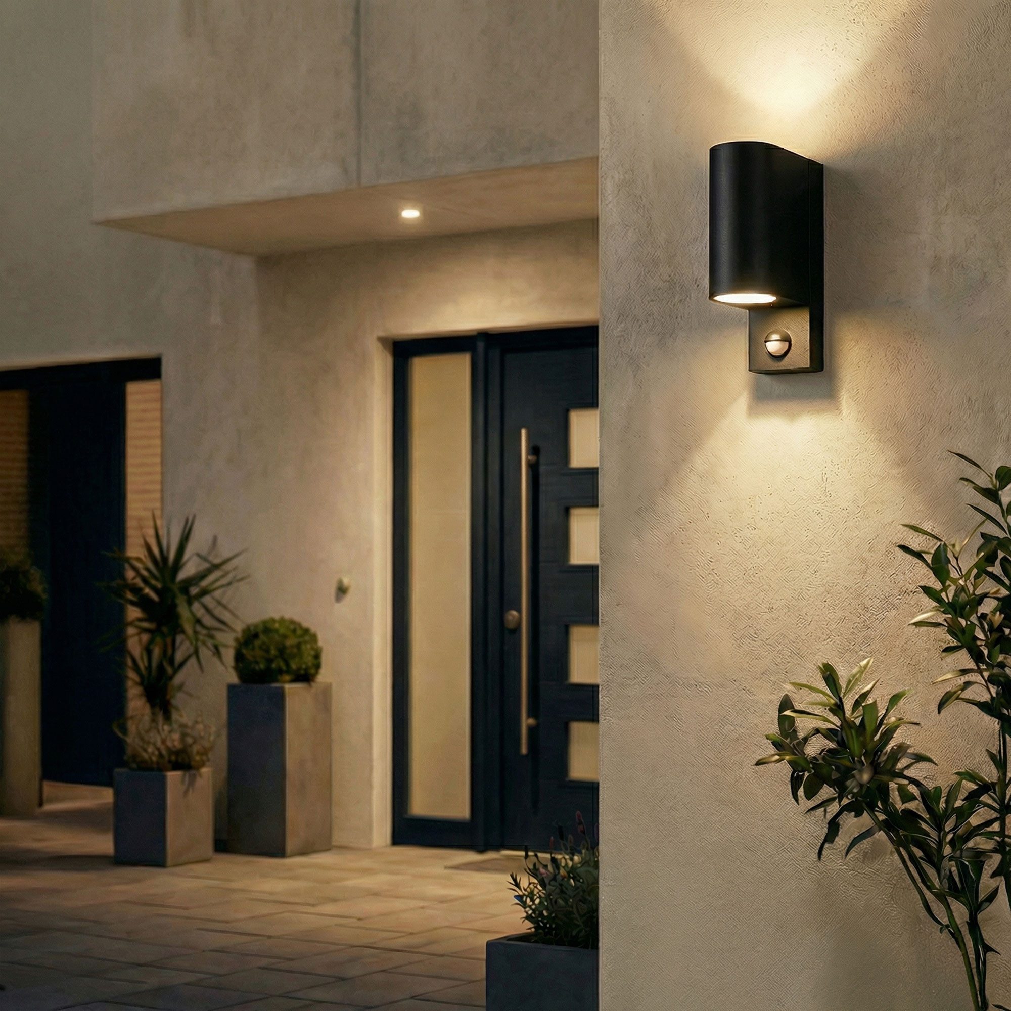 Maxkomfort Außen-Wandleuchte Up & Down Wandlampe mit Bewegungsmelder, Außen & Innen, GU10, ohne Leuchtmittel, Modern, IP44 wetterfest, Bewegungsmelder, exkl. Leuchtmittel