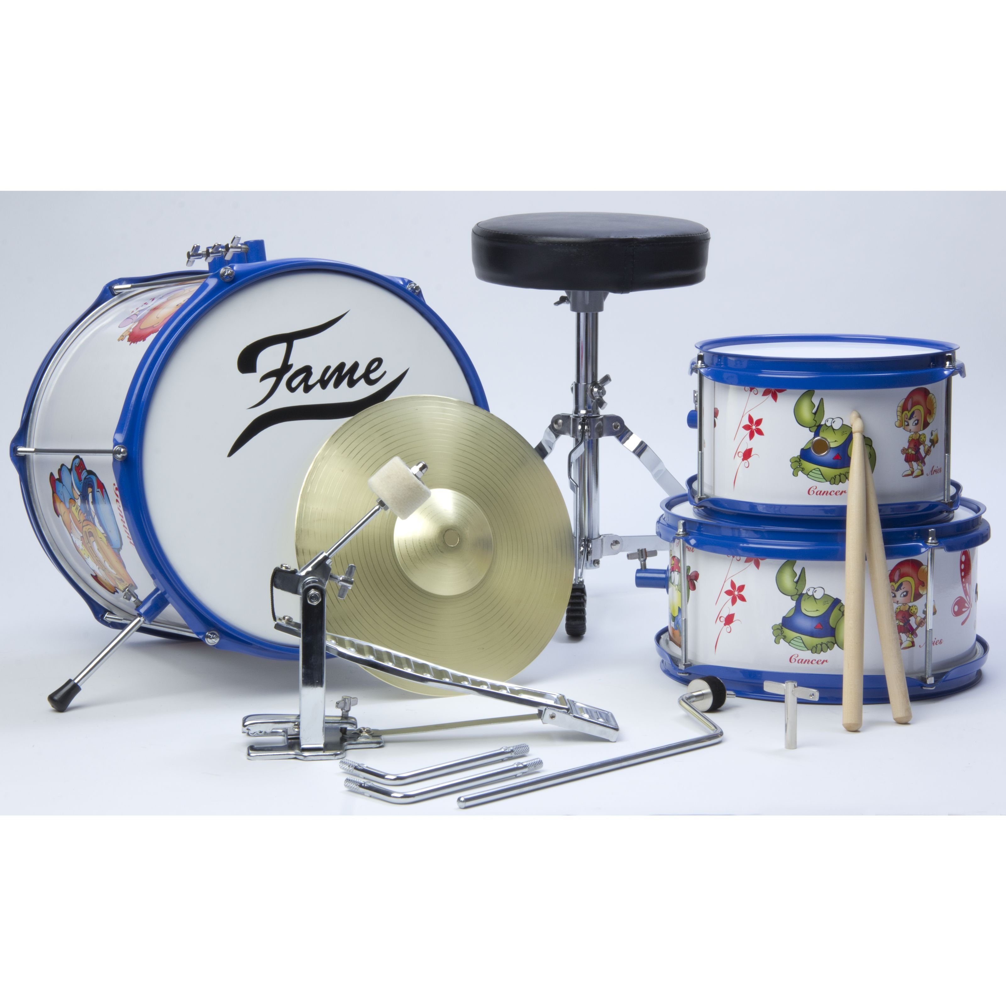 FAME Schlagzeug,Kiddyset 3 PC Junior Drumset Mischholz Schlagzeug Set Kinder ab 3 Jahren 12" BassDrum 8" TomTom 10" SnareDrum inkl. Becken Fußmaschine Hocker Sticks Farbe: Custom", Schlagzeuge, Drum-Sets, Junior Drumset, Kinder Schlagzeug Set, Kiddyset