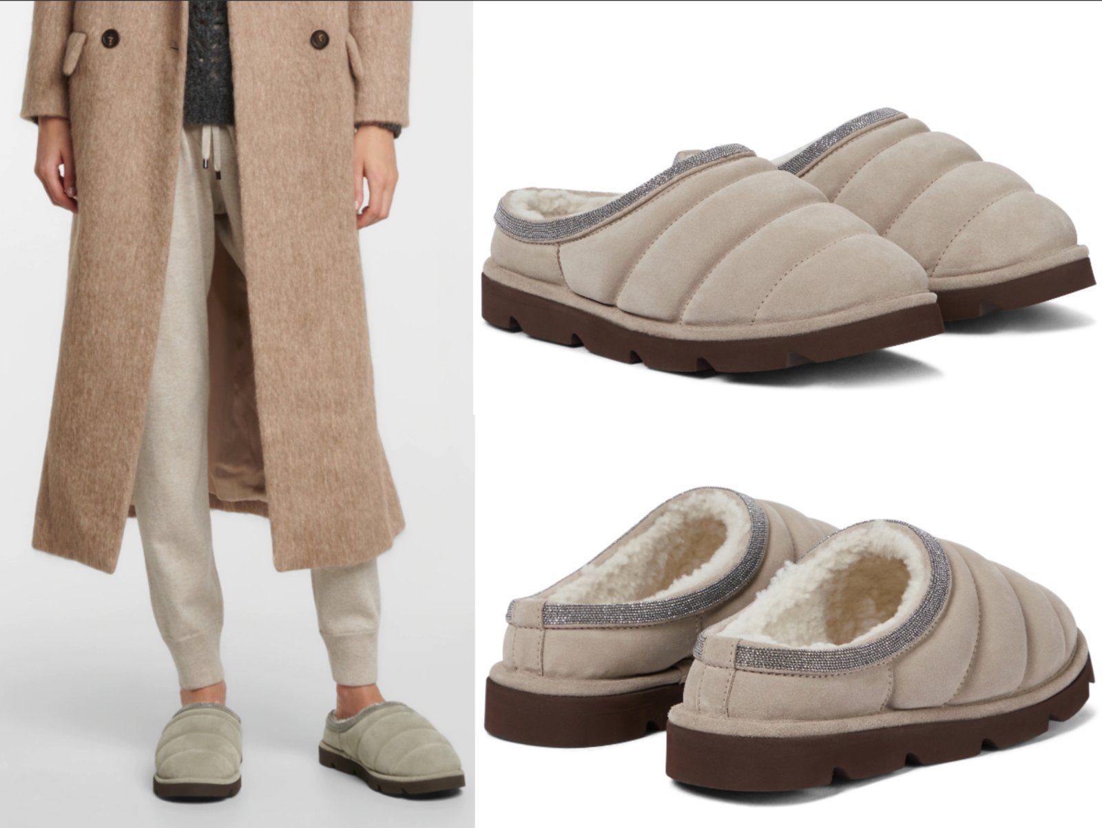 BRUNELLO CUCINELLI BRUNELLO CUCINELLI Quilted Suede Shearling Slippers Zierperlen Взуття Кросівки Ballerinas