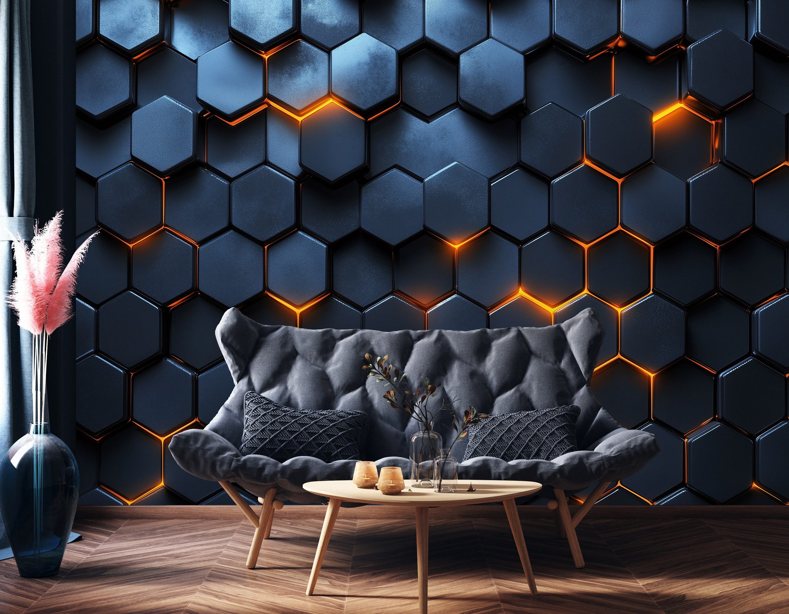Wallarena Fototapete Kinderzimmer Hexagon Gaming Orange Kinder Vlies Tapete günstig online kaufen