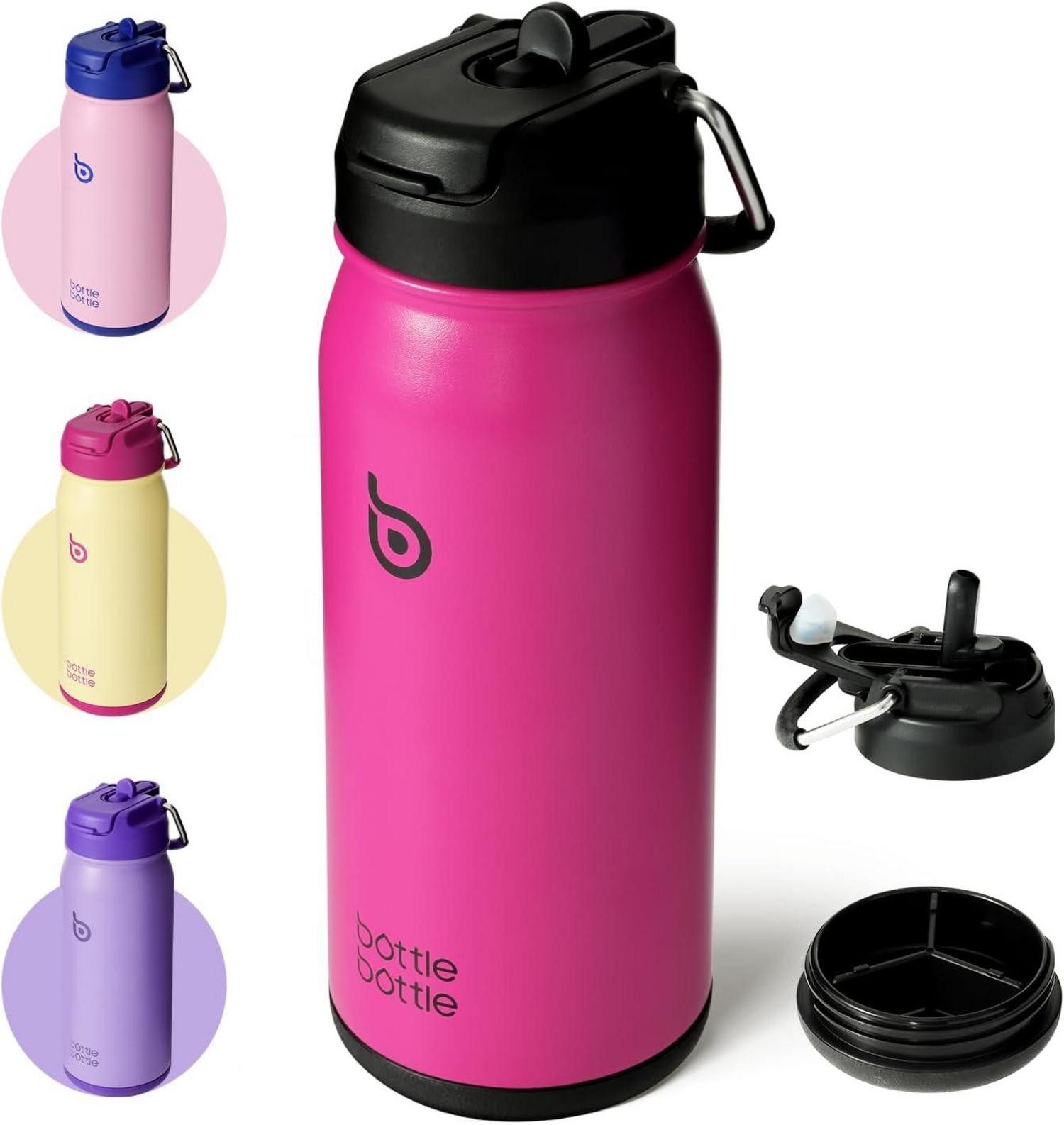 Kinderbecher Trinkflasche Edelstahl 16oz mit Strohhalm für Kinder BPA-frei uni