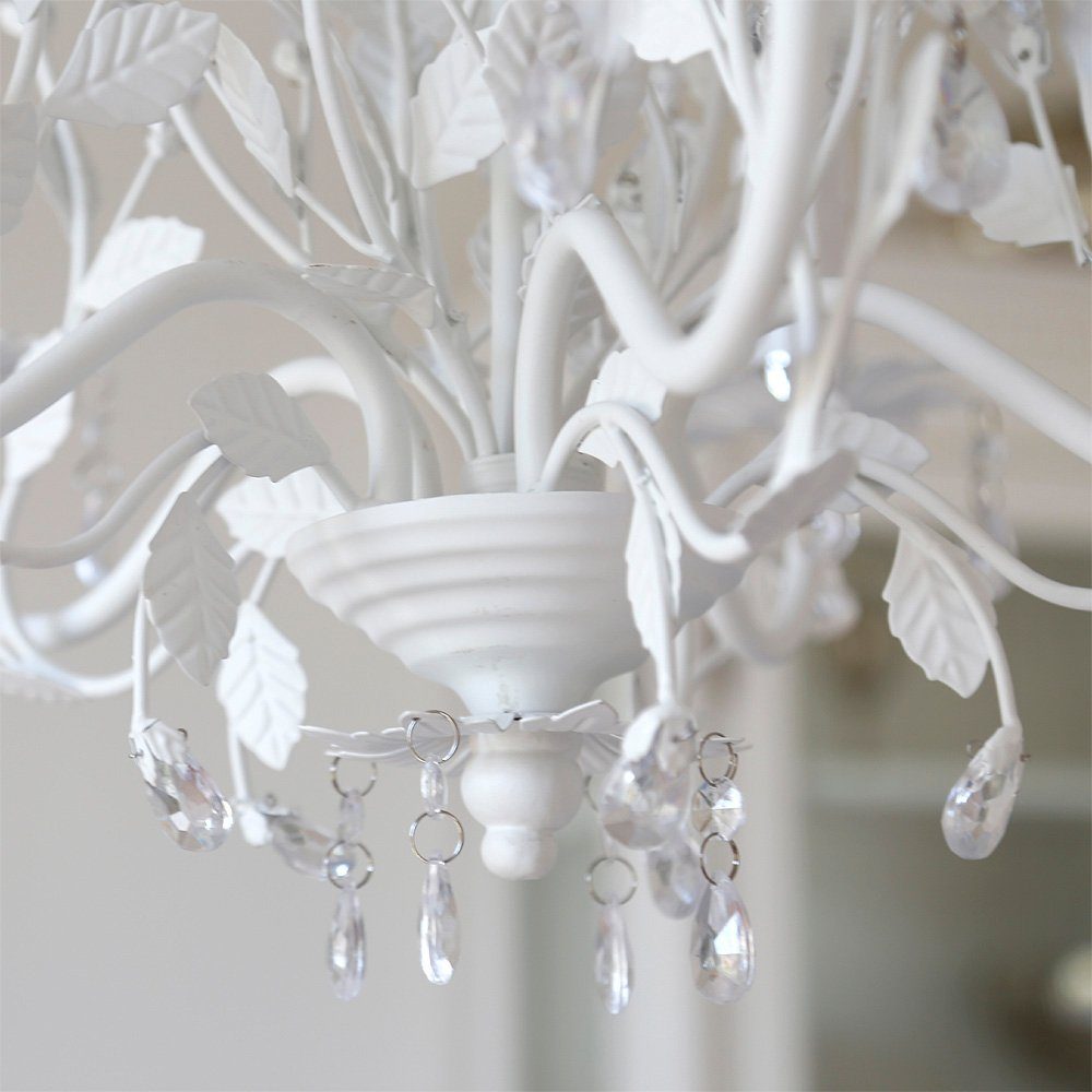 Grafelstein Kronleuchter 5-armiger Kronleuchter LEAVES weiß mit Blättern und Kristallen D50cm L