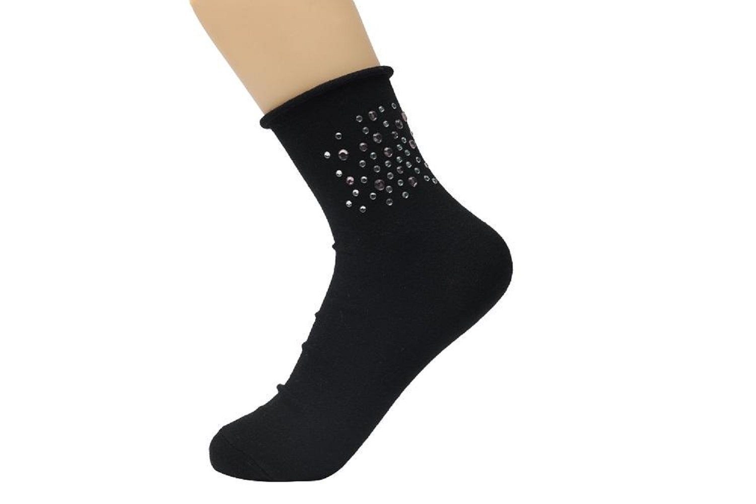 für eleganter Lycille Paar schwarz Modell mit Glitzer 30/35 Socken Baumwollsocken 1 Mädchen 5