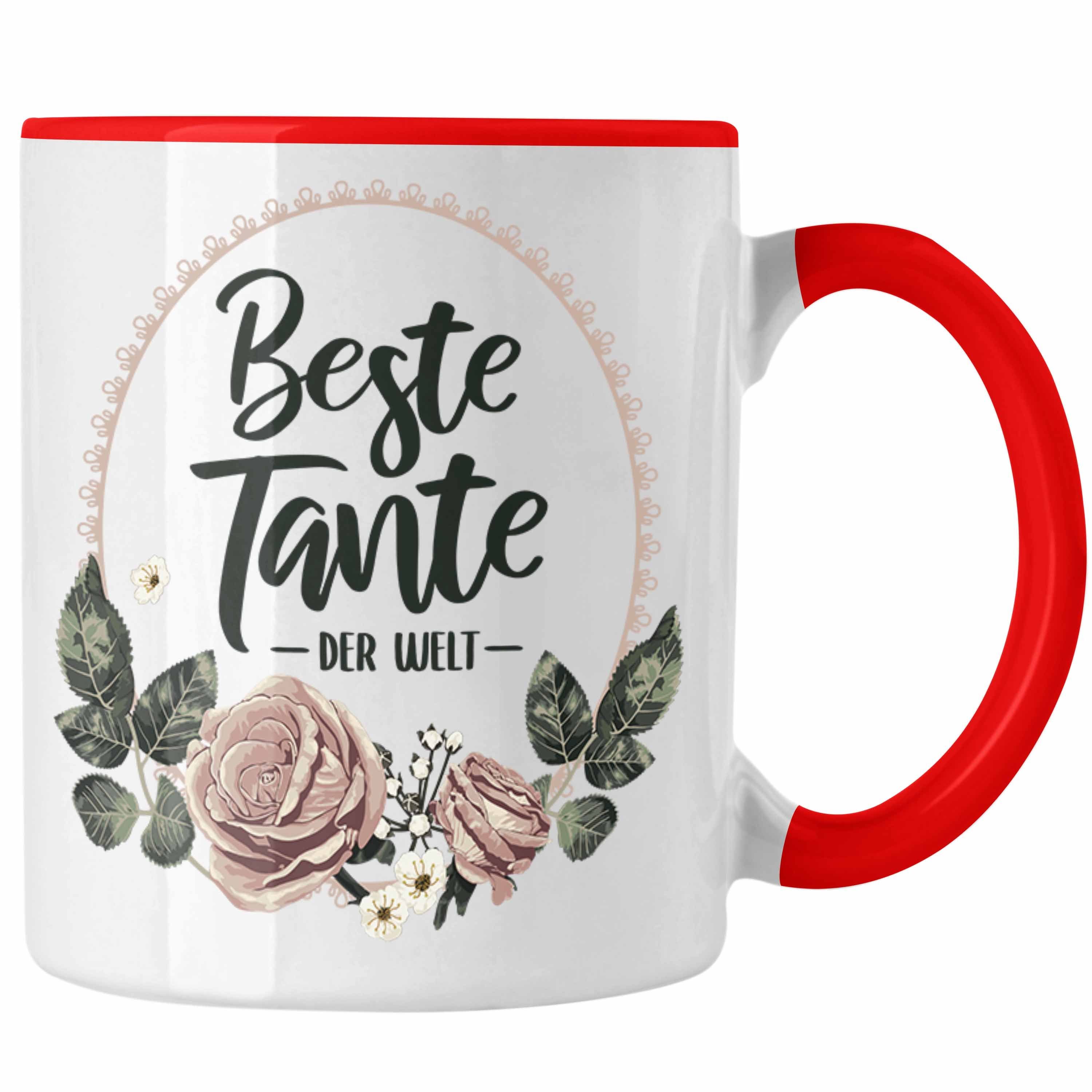 Trendation Tasse Trendation - Beste Tante der Welt Geschenk Tasse mit Spruch Kaffeetasse für Coole Tante Rot