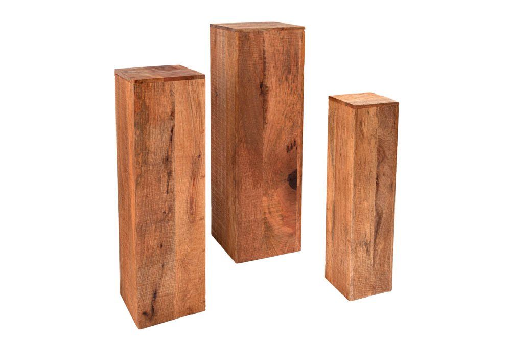 riess-ambiente Beistelltisch MAKASSAR 80cm natur - Mangoholz, Massiv, honey finish, Handarbeit (Set, 3-St., 3x Dekosäule), Dreier-Set Säulen - ideal für Wohn- und Schlafzimmer als Ablage