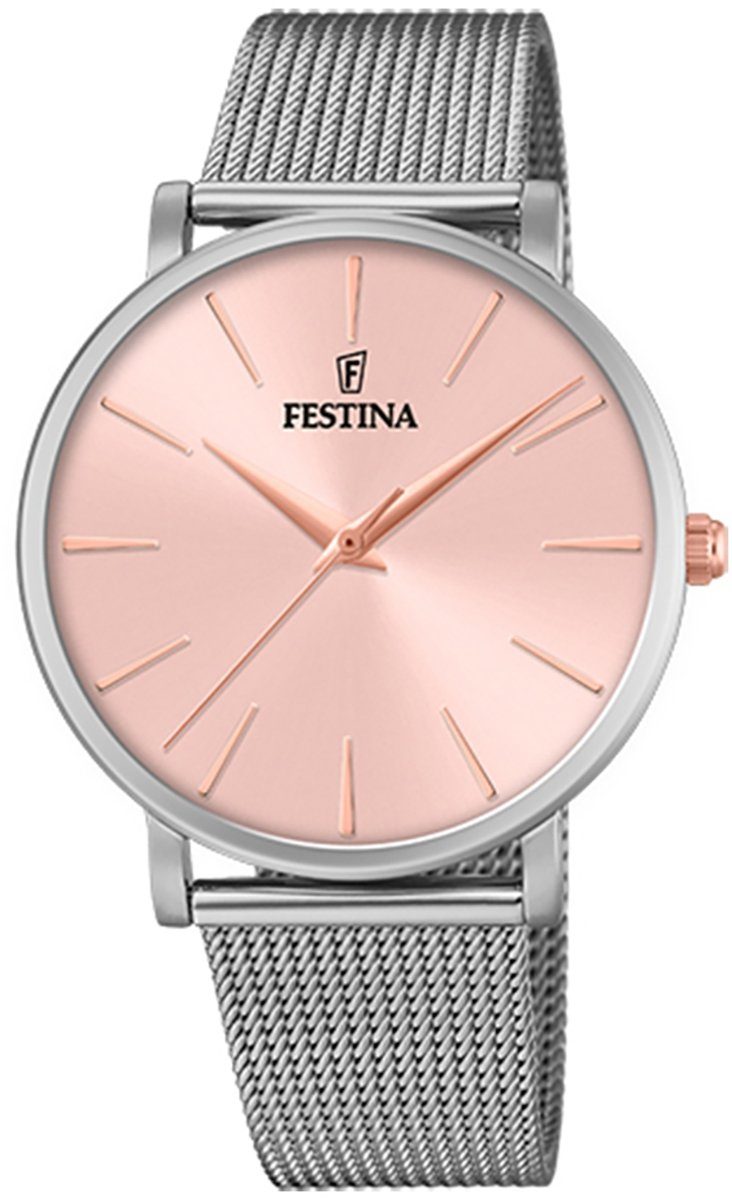 Festina Quarzuhr Festina Damen Uhr F20475/2 Stahl, Damen Armbanduhr rund, Edelstahlarmband silber